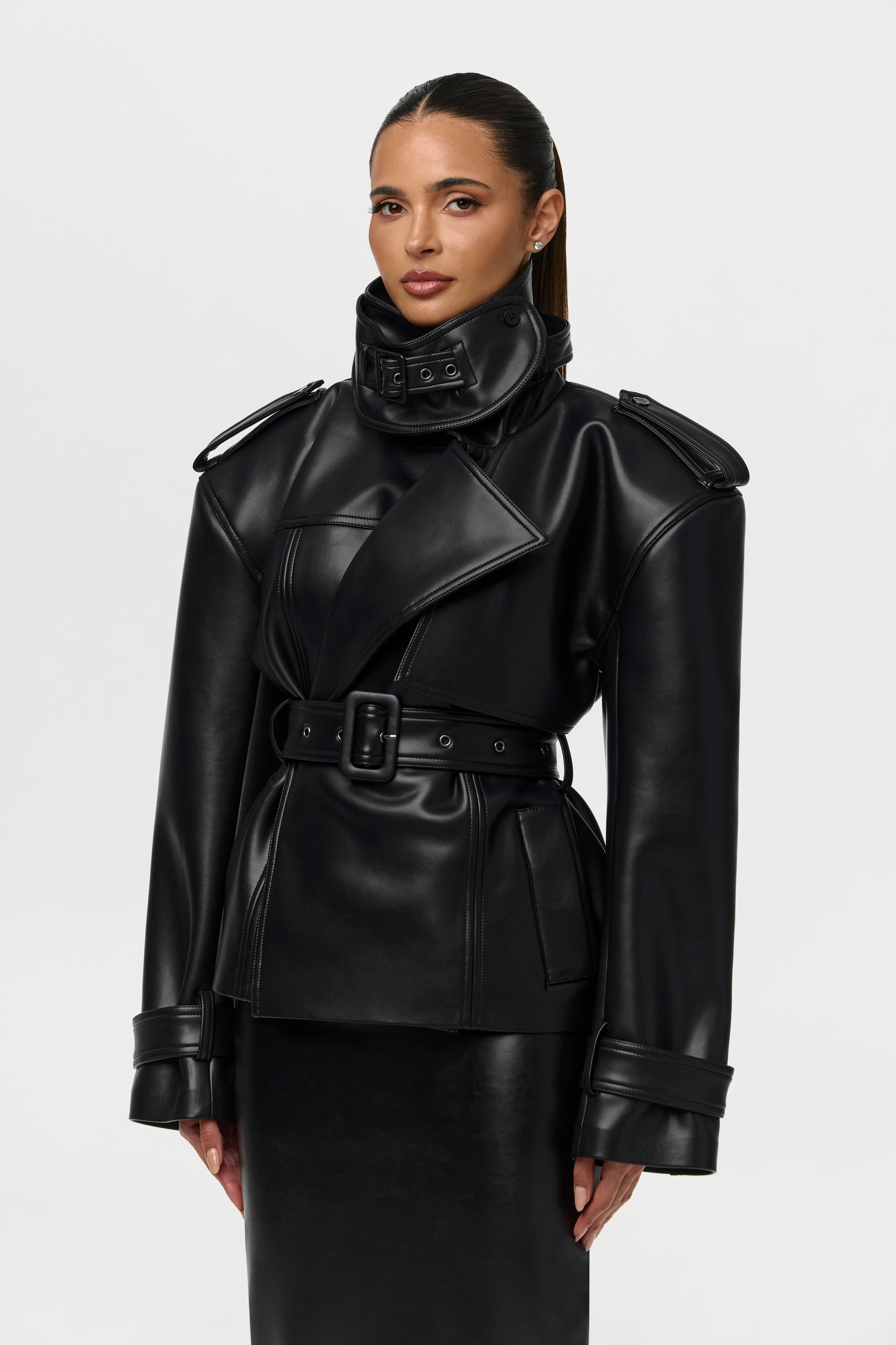 Vegan Leather Belted Jacket