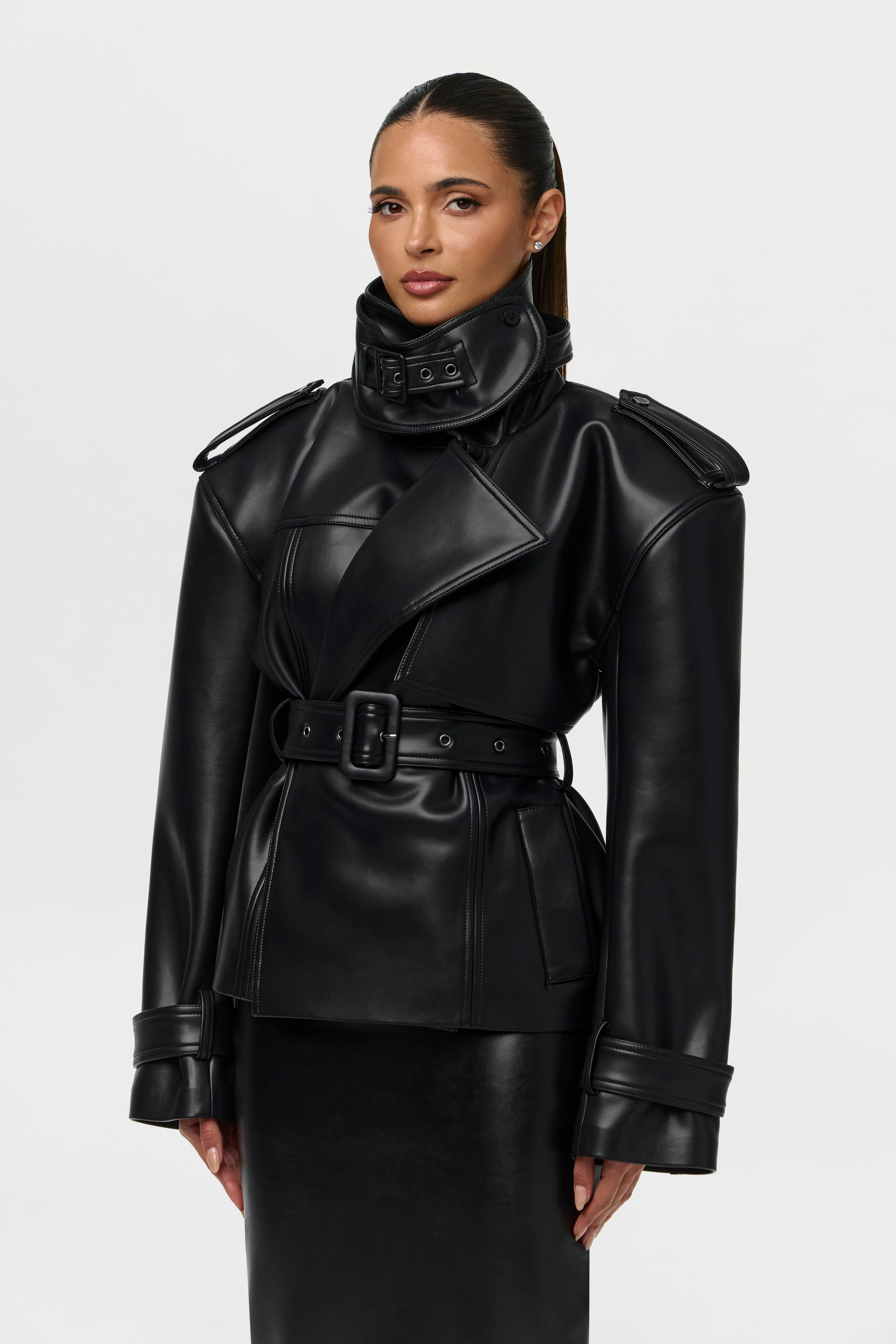 Vegan Leather Belted Jacket