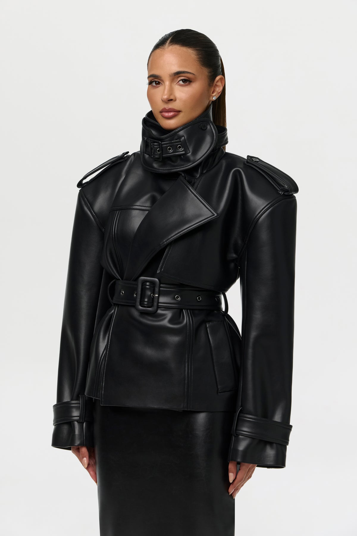 Vegan Leather Belted Jacket