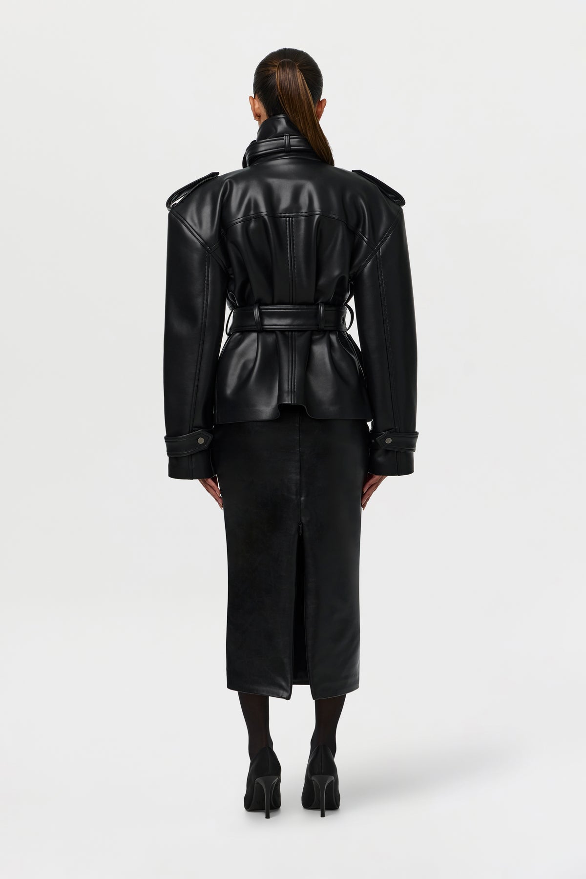 Vegan Leather Belted Jacket
