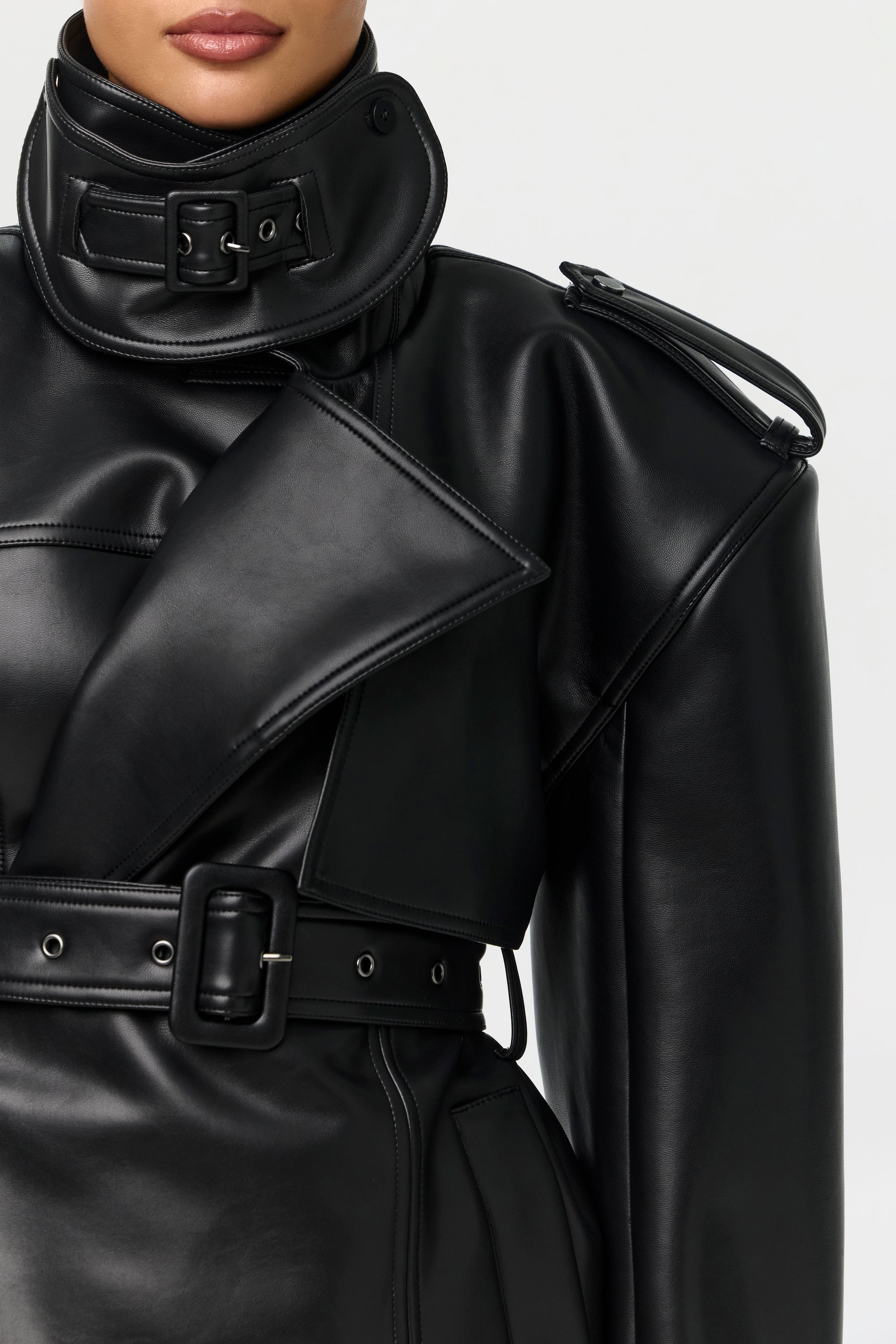 Vegan Leather Belted Jacket