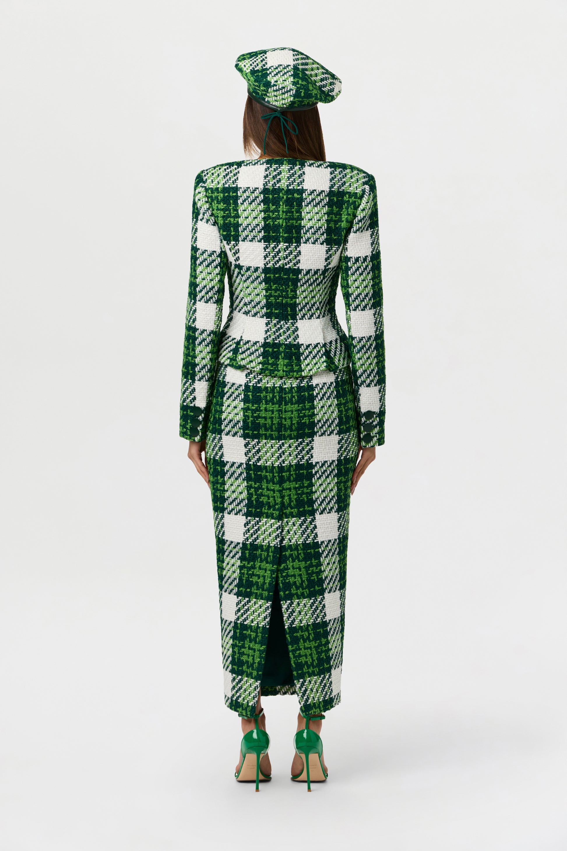 Bouclé Plaid Pencil Skirt