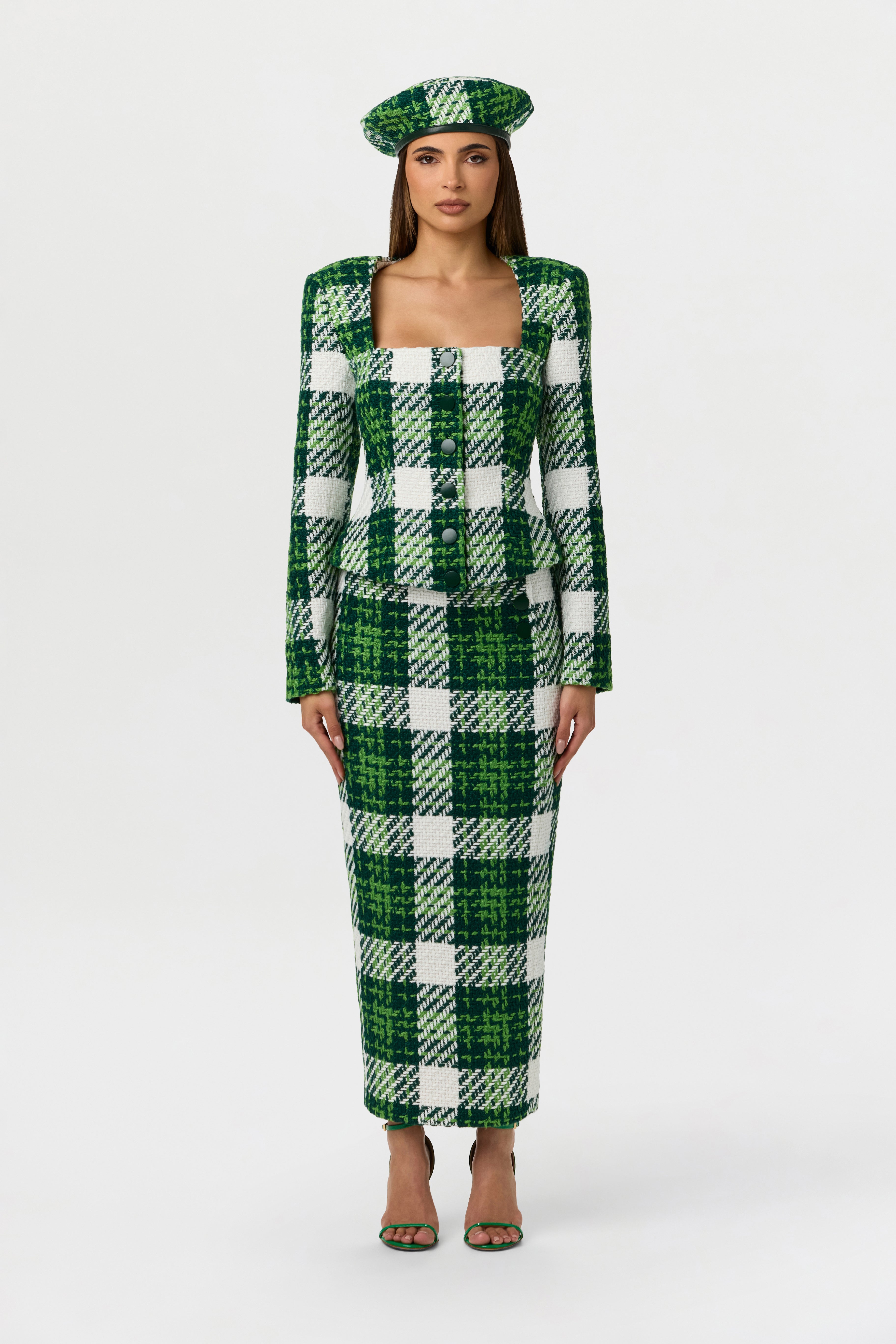 Bouclé Plaid Pencil Skirt
