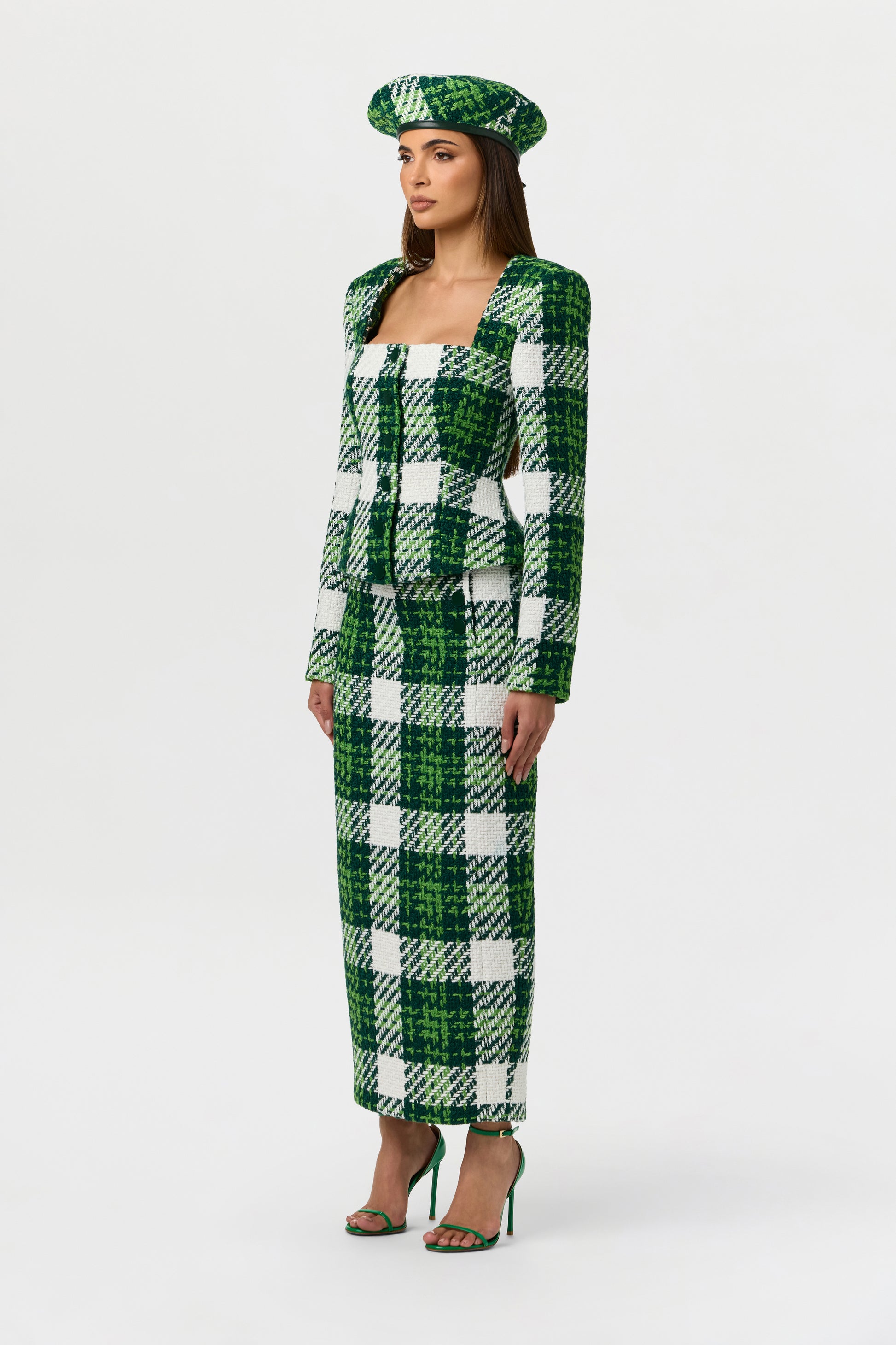 Bouclé Plaid Print Beret