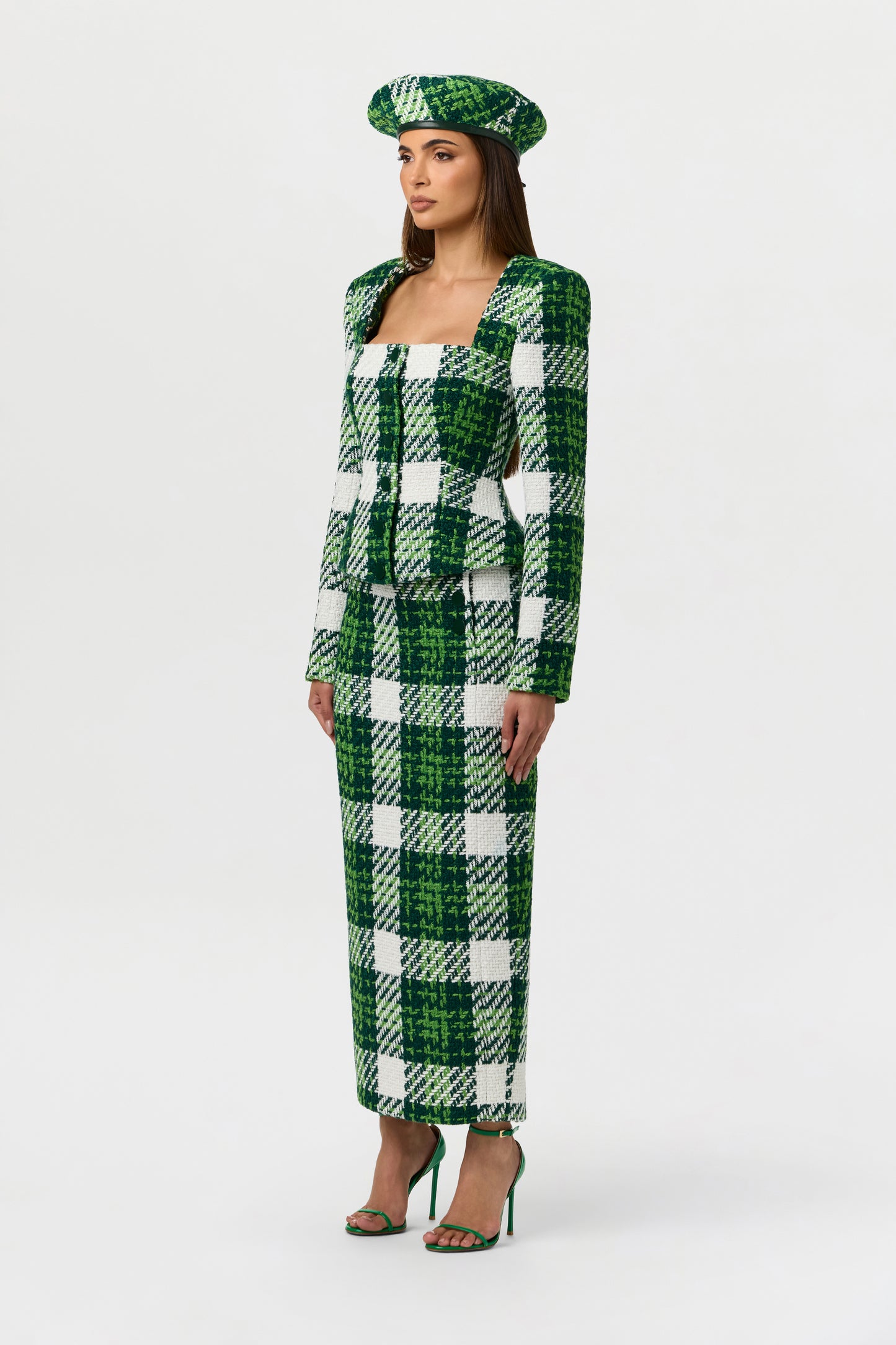 Bouclé Plaid Pencil Skirt