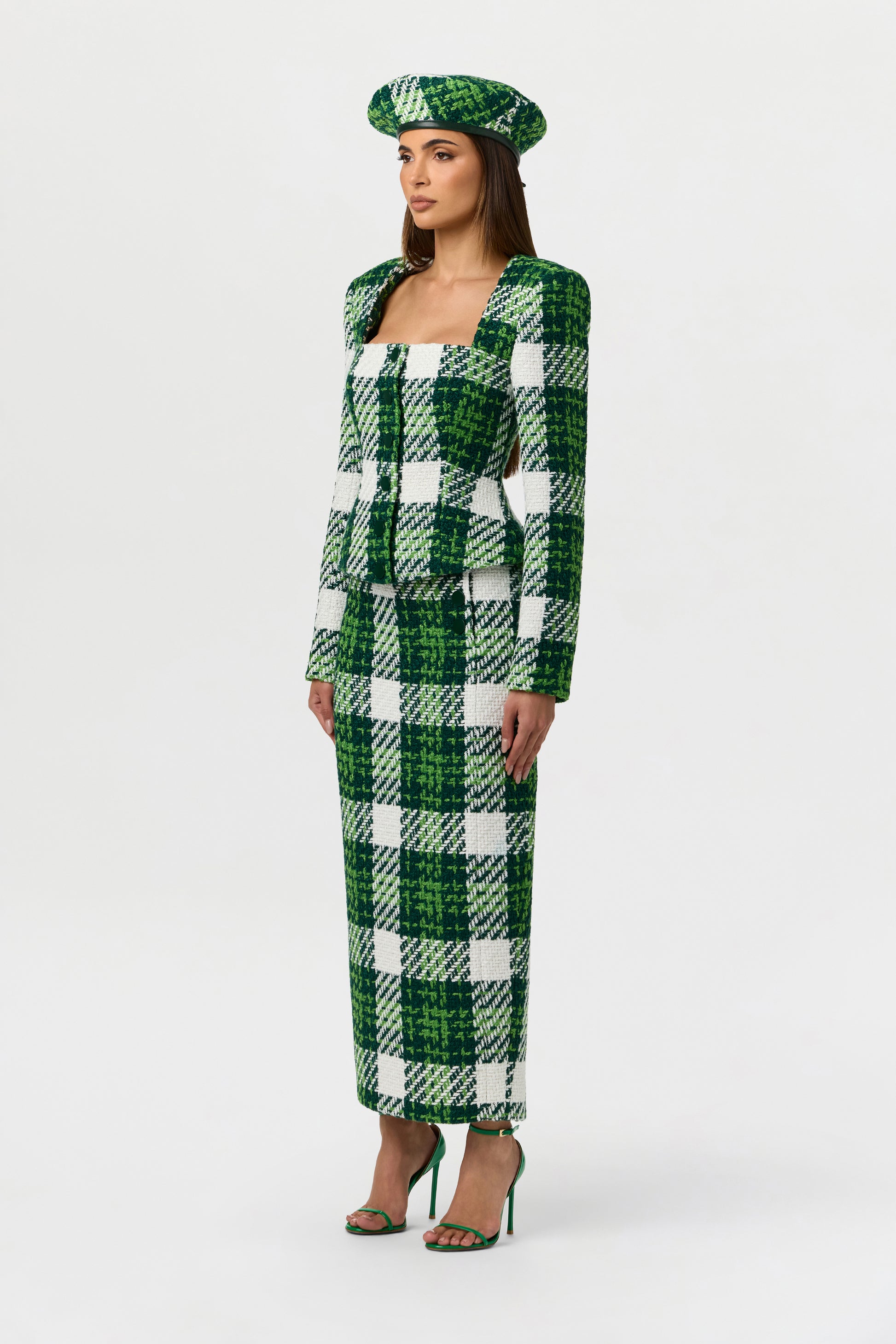 Bouclé Plaid Pencil Skirt