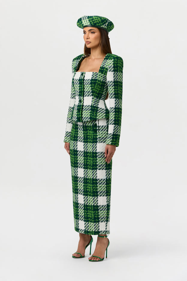 Bouclé Plaid Pencil Skirt