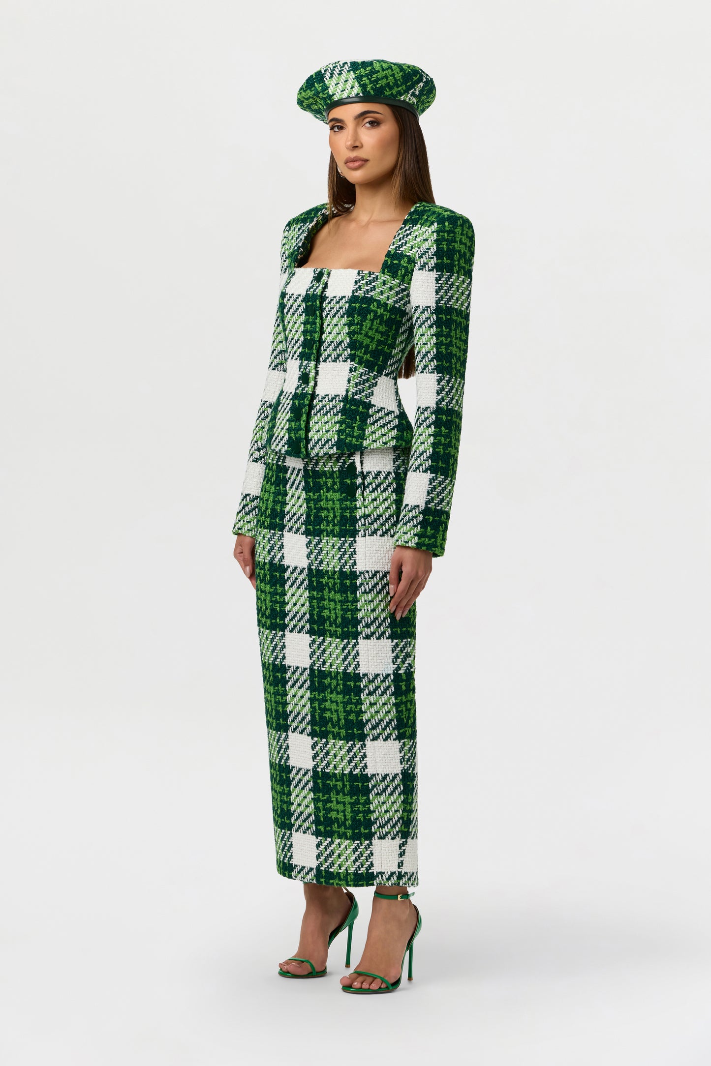 Bouclé Plaid Pencil Skirt