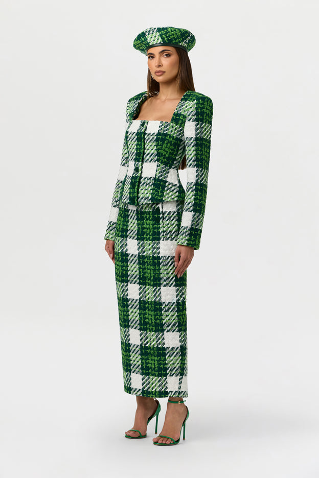 Bouclé Plaid Pencil Skirt