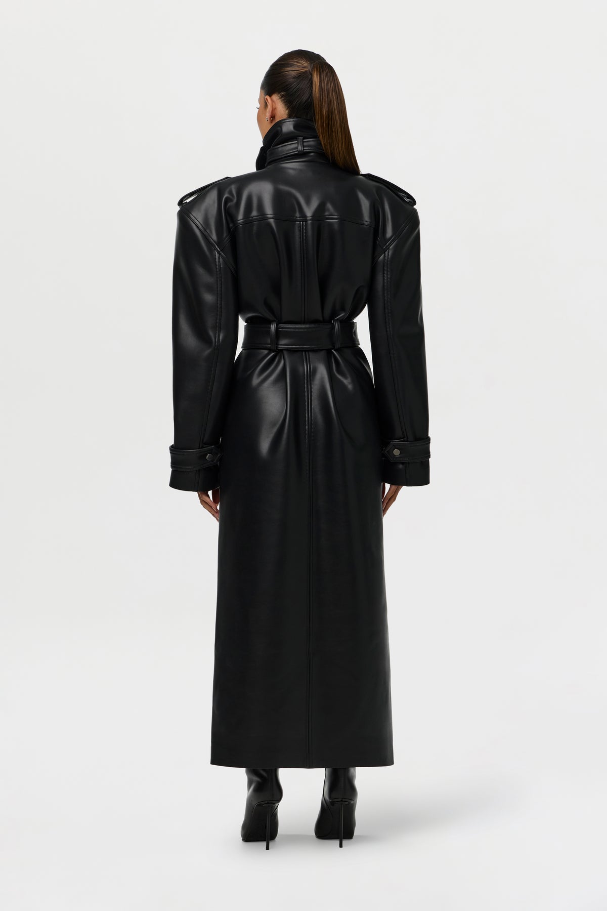 Vegan Leather Belted Trench Coat