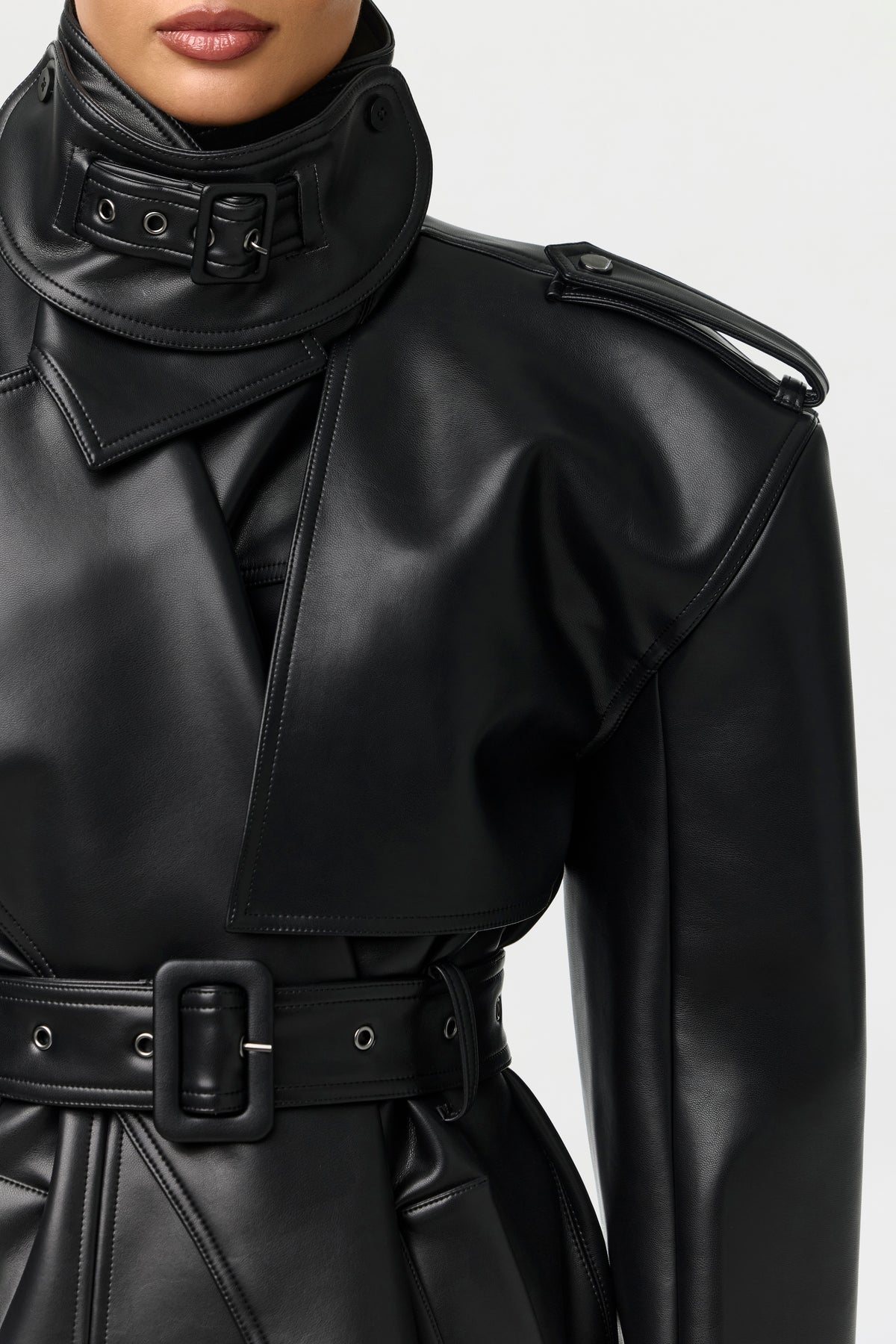Vegan Leather Belted Trench Coat