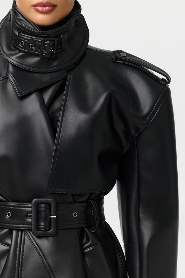 Vegan Leather Belted Trench Coat