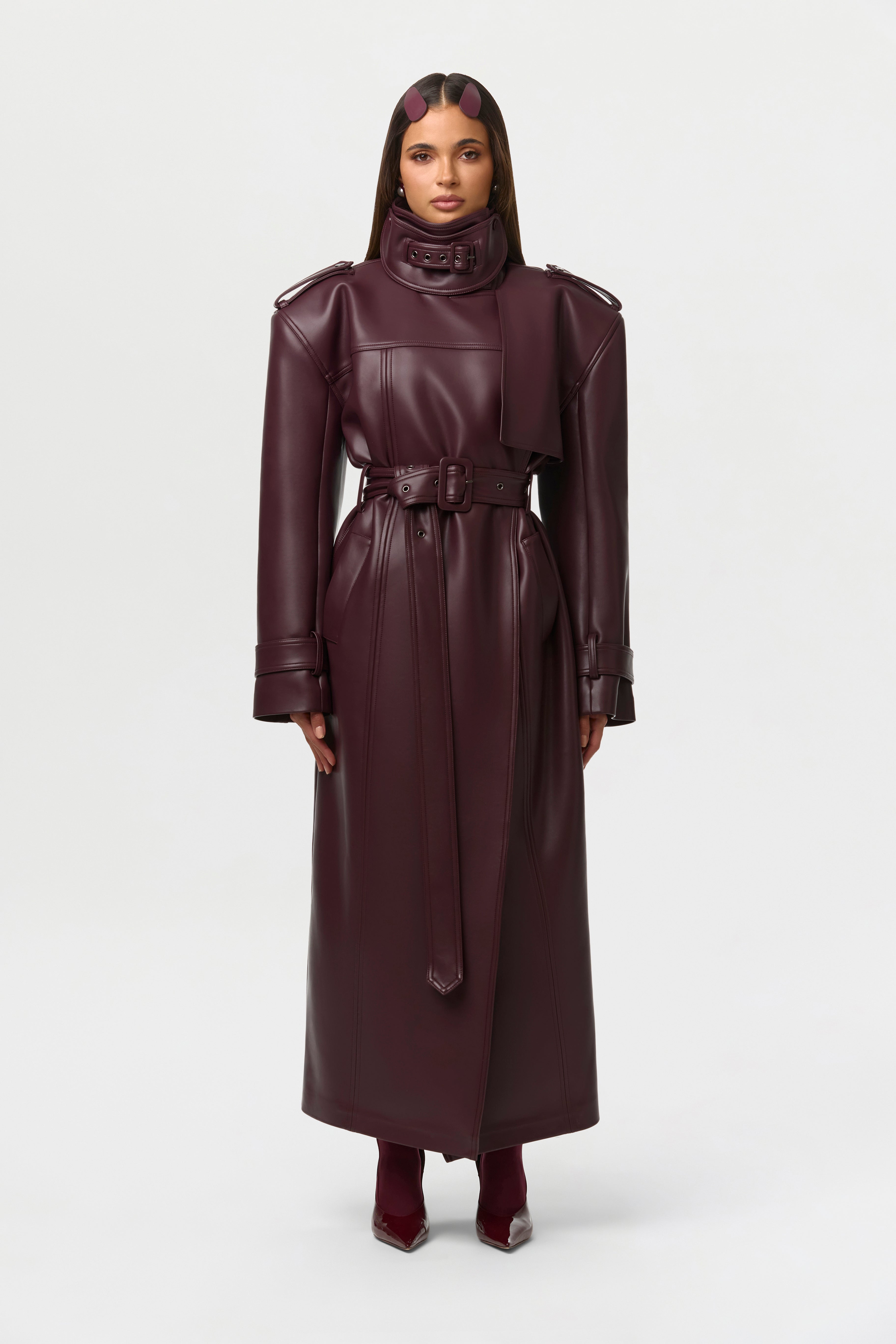 Vegan Leather Belted Trench Coat