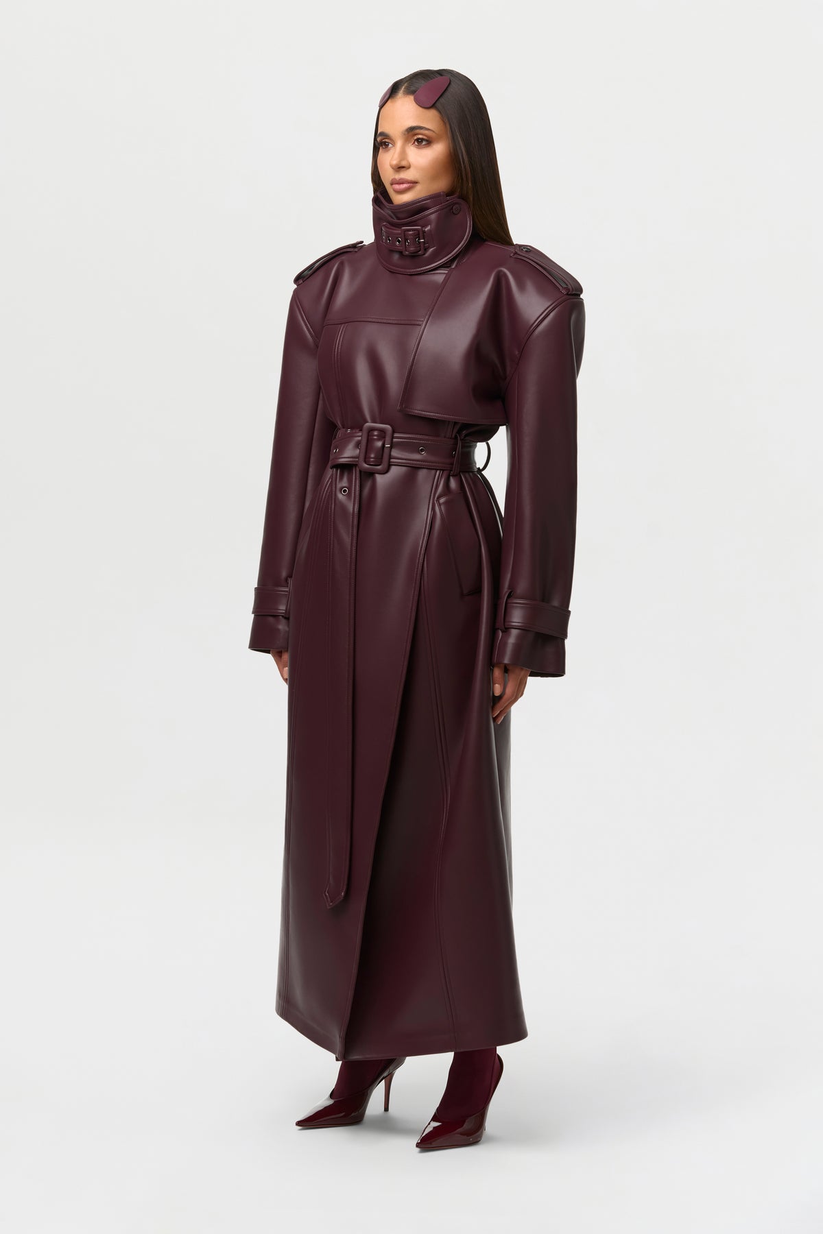Vegan Leather Belted Trench Coat