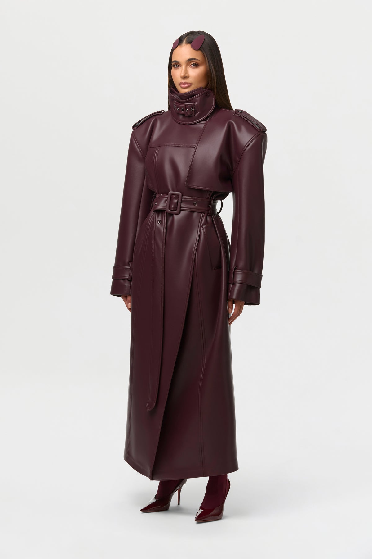 Vegan Leather Belted Trench Coat