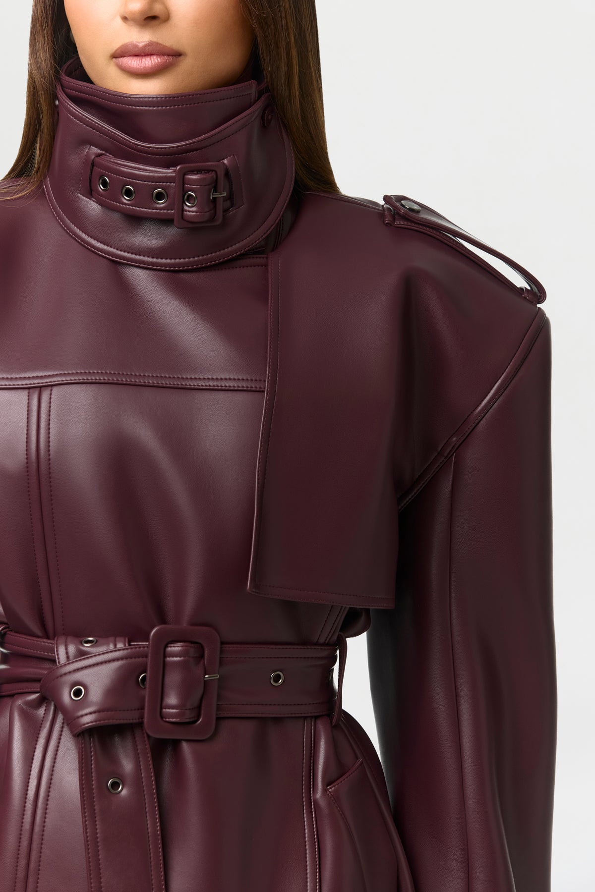 Vegan Leather Belted Trench Coat