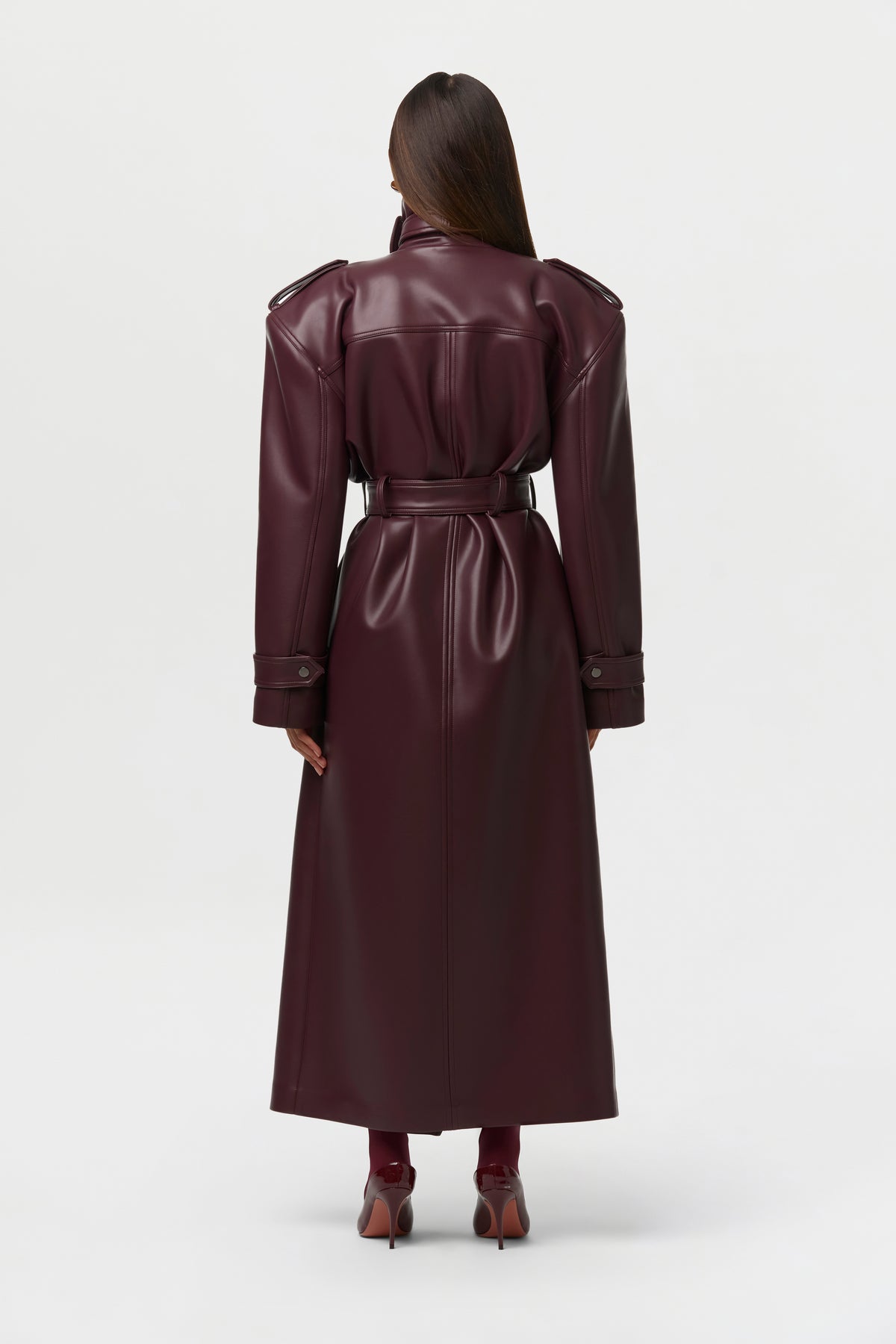 Vegan Leather Belted Trench Coat