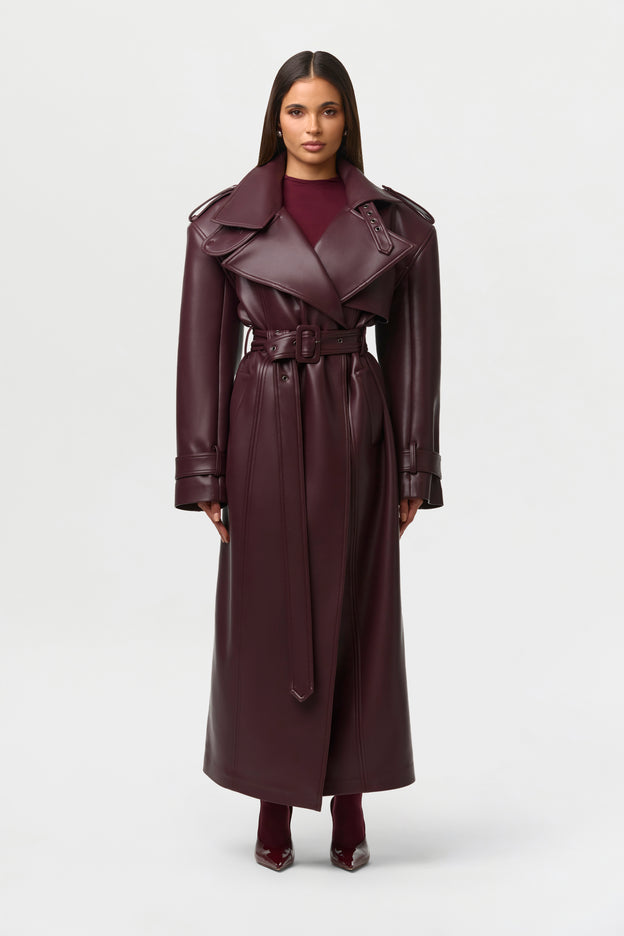 Vegan Leather Belted Trench Coat
