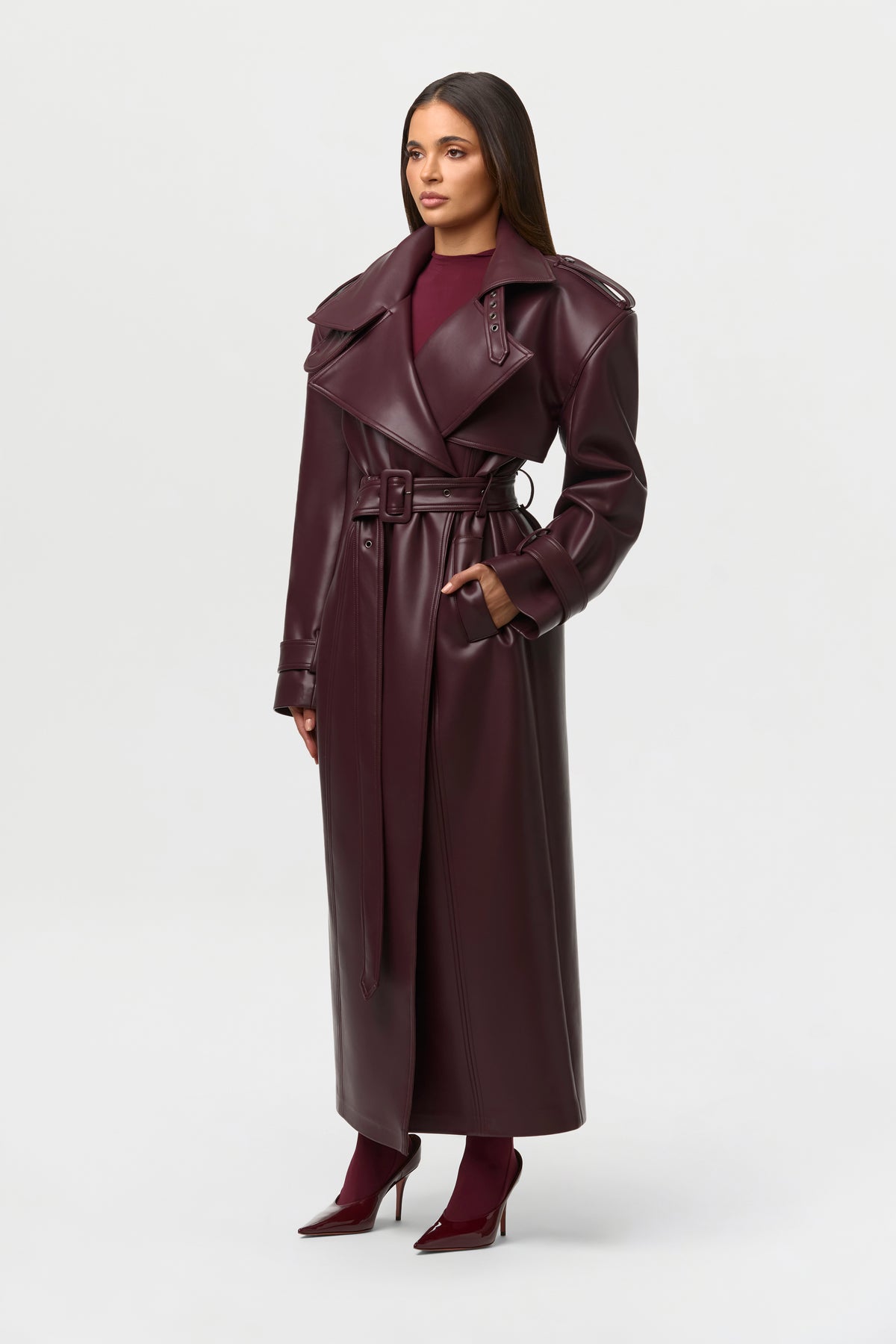 Vegan Leather Belted Trench Coat