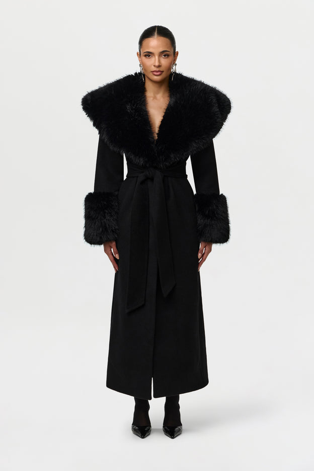 Faux Fur Collar Wool Coat