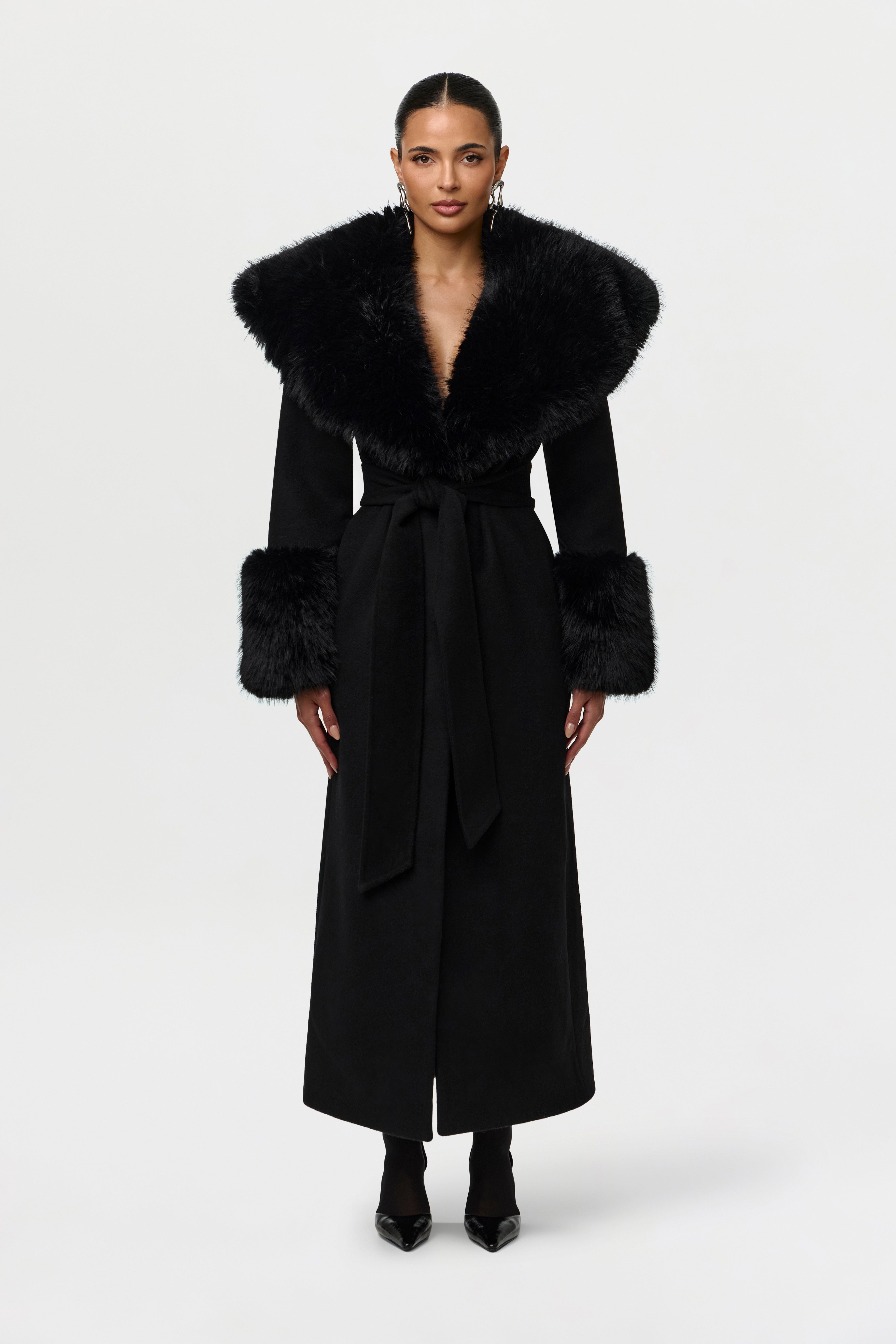 Faux Fur Collar Wool Coat