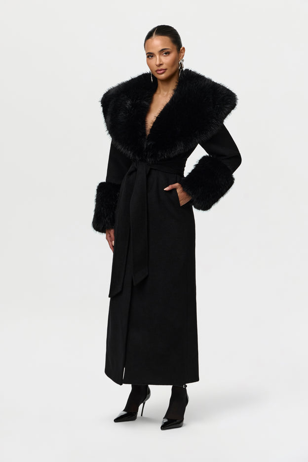 Faux Fur Collar Wool Coat