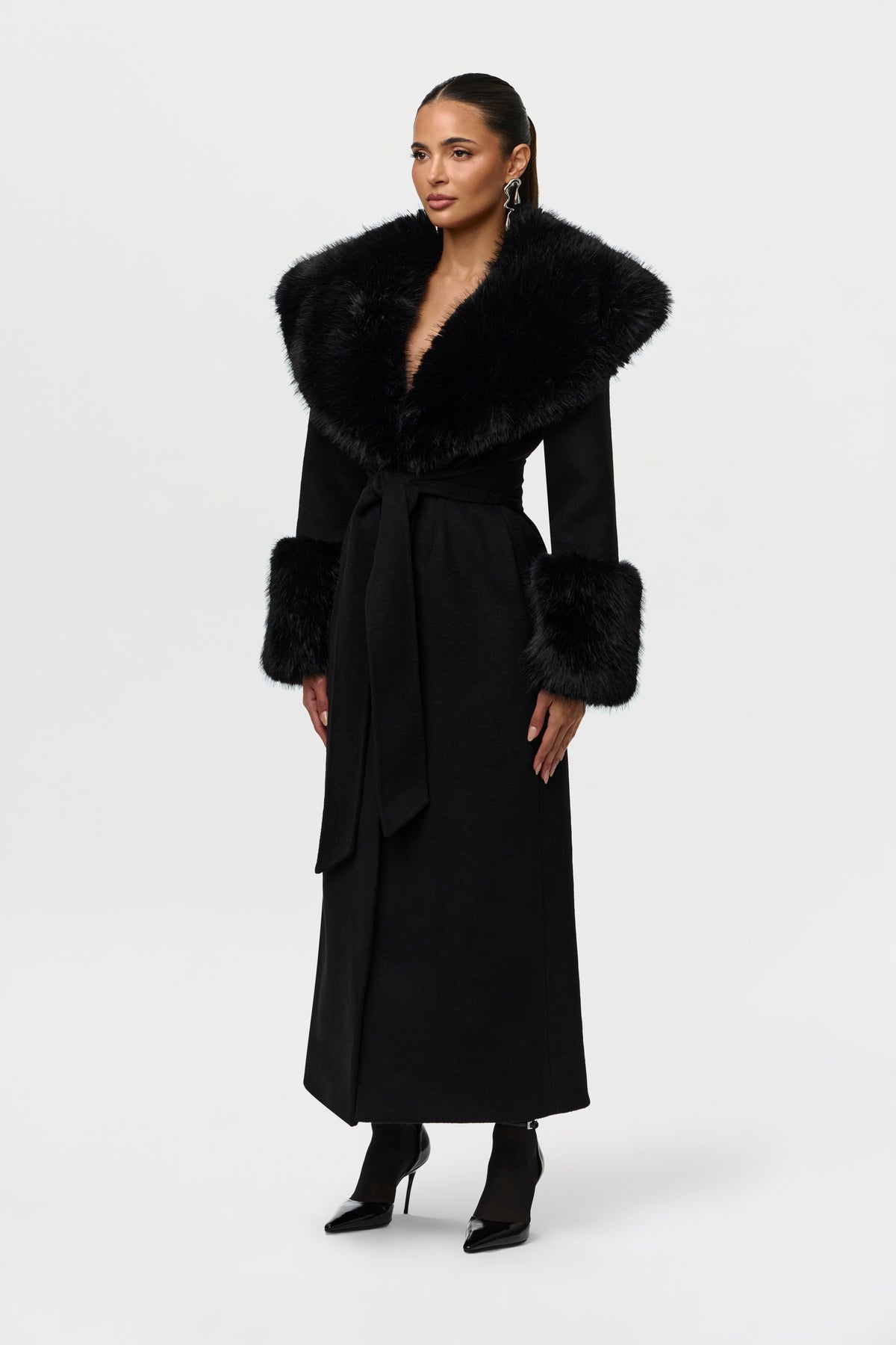 Faux Fur Collar Wool Coat