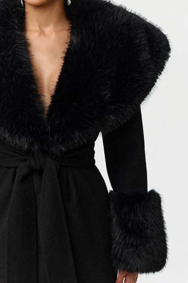 Faux Fur Collar Wool Coat