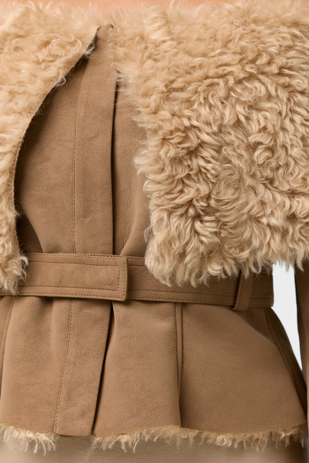 Suede Sherpa Off-Shoulder Jacket