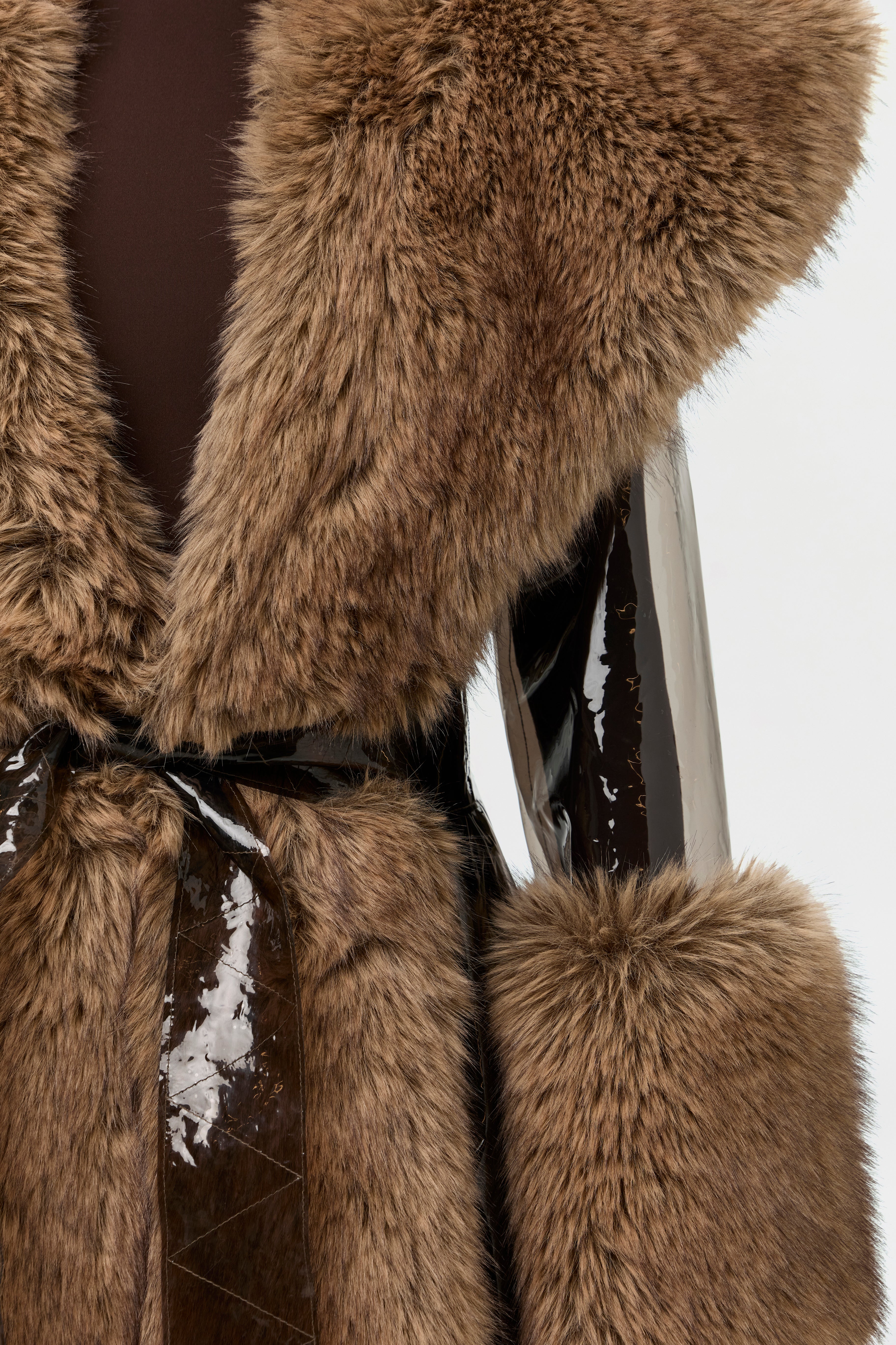 Vinyl Faux Fur Long Coat – Naked Wardrobe