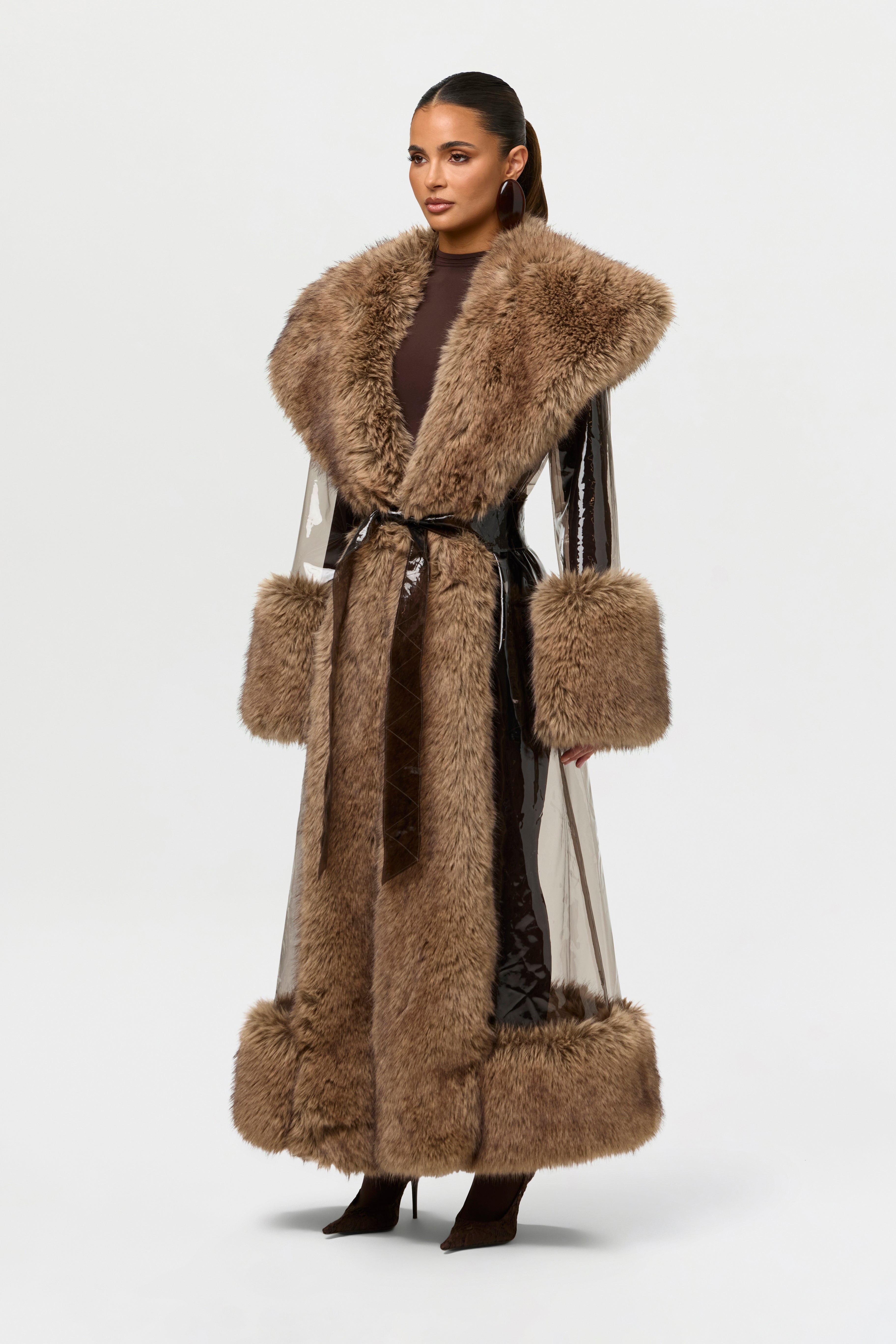 Vinyl Faux Fur Long Coat