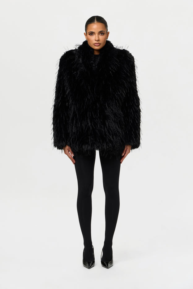 Faux Fur Feathered Coat