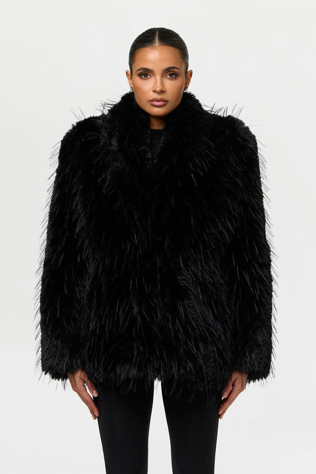 Faux Fur Feathered Coat