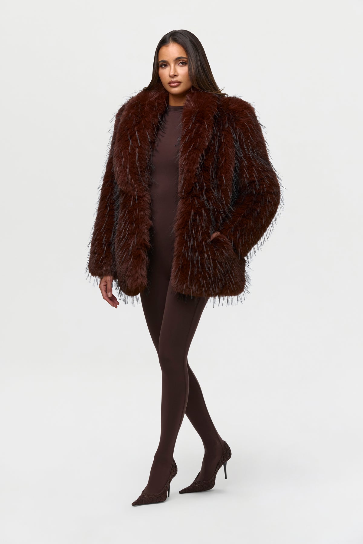 Faux Fur Feathered Coat
