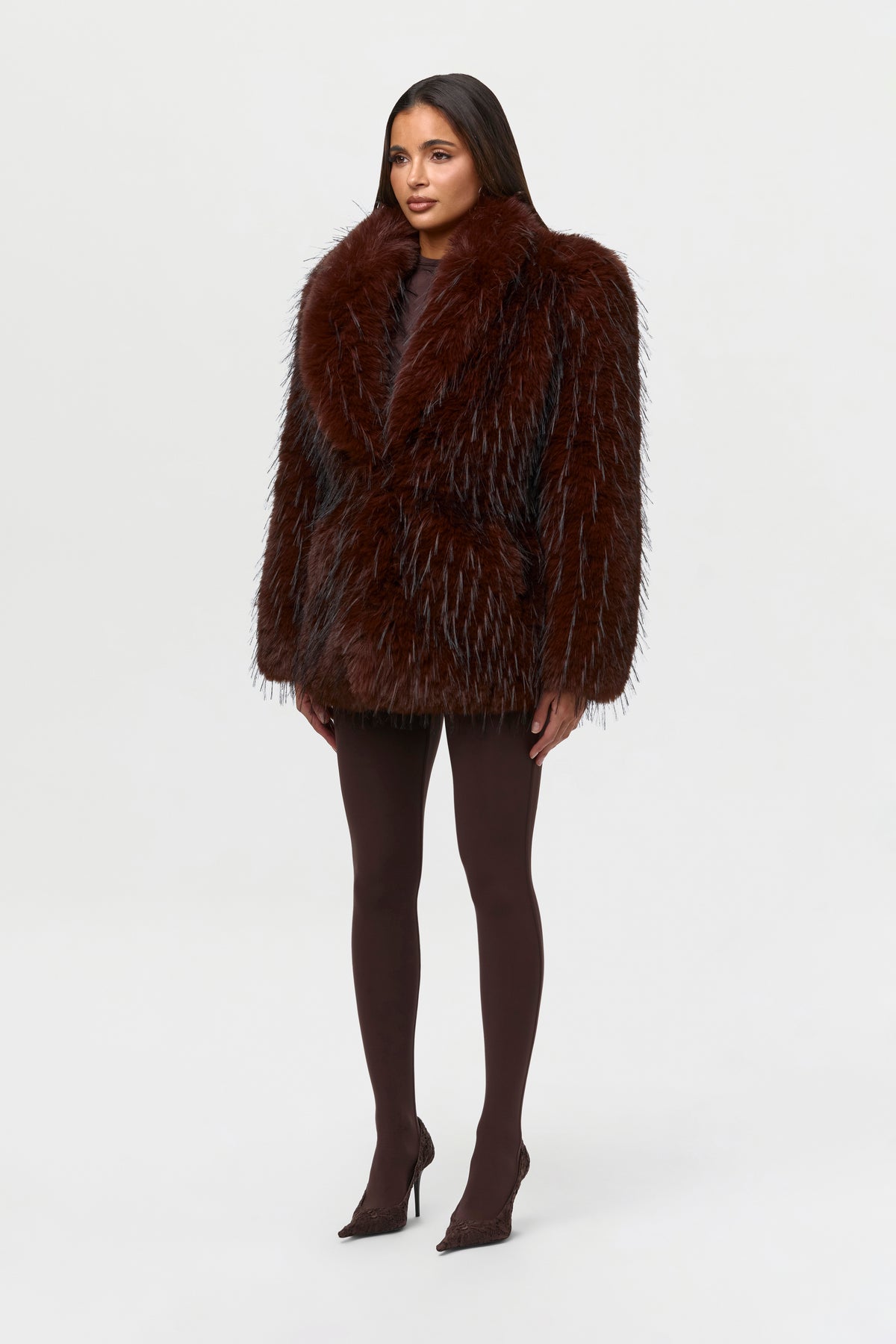Faux Fur Feathered Coat