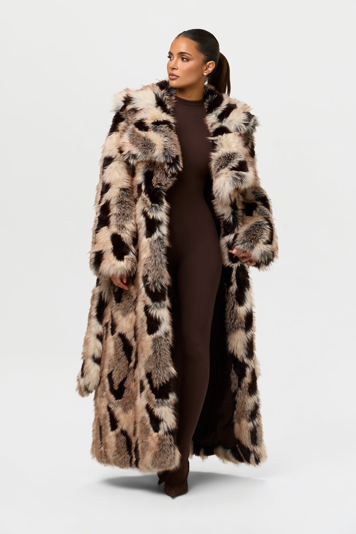 Faux Fur Print Long Coat