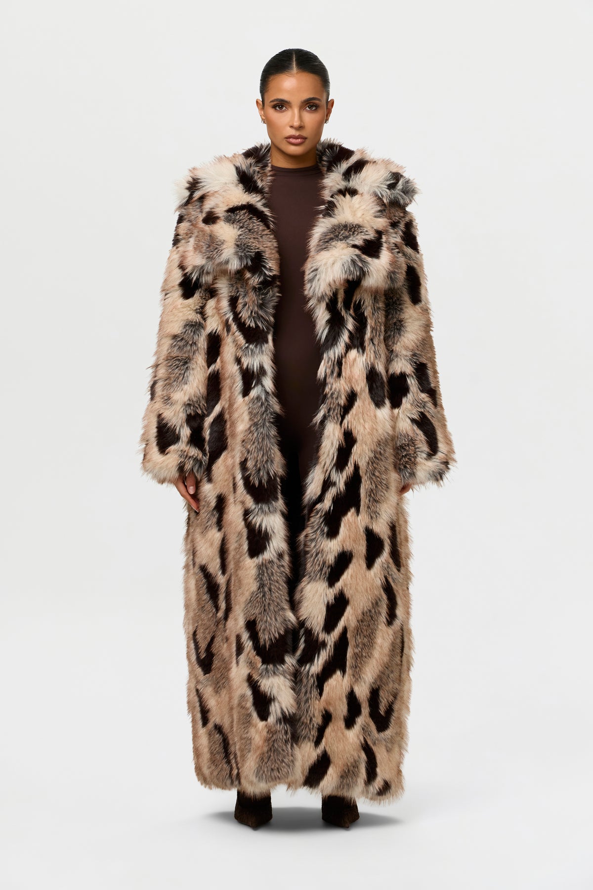 Faux Fur Print Long Coat