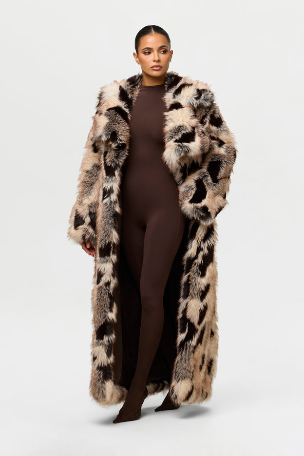 Faux Fur Print Long Coat