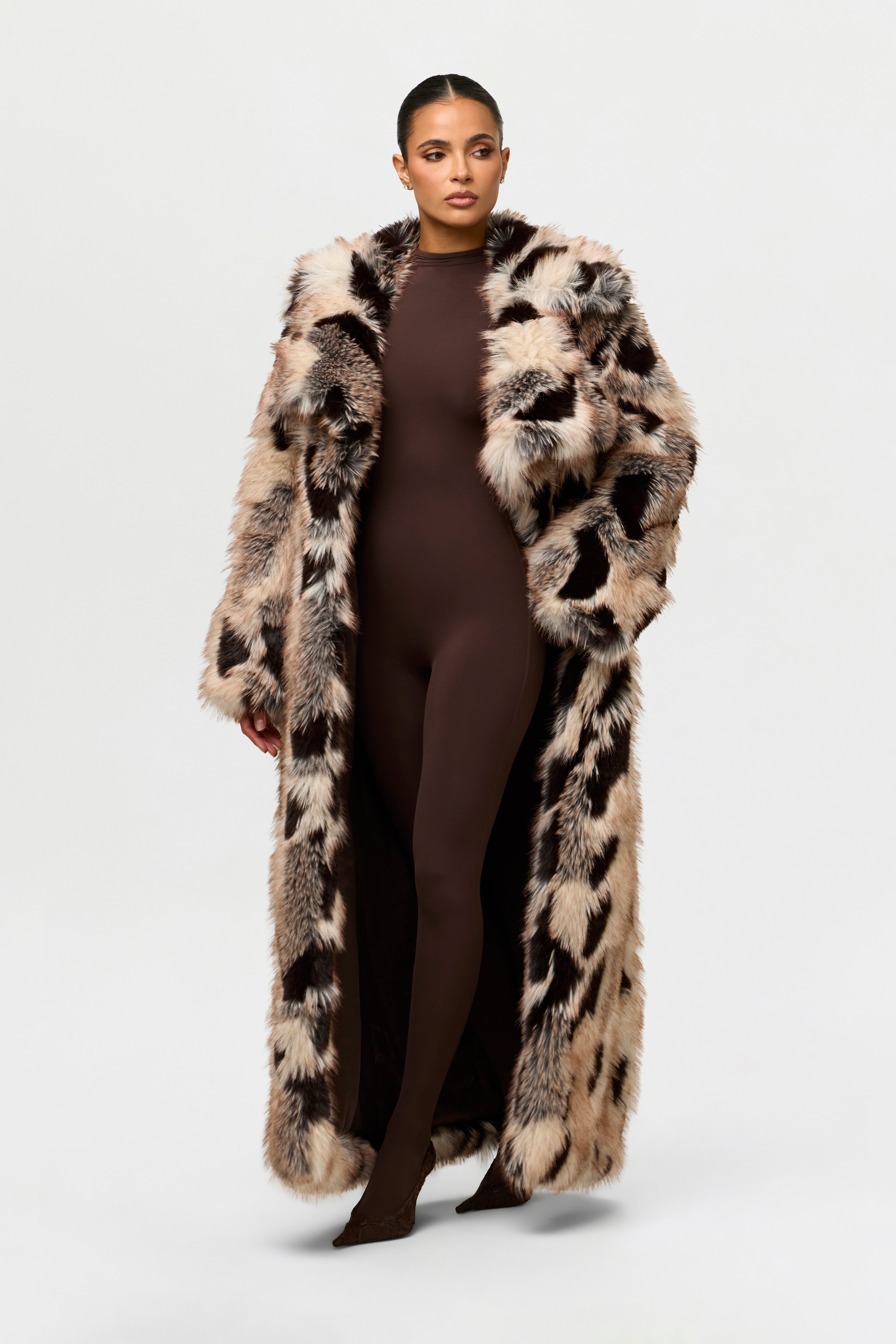 Faux Fur Print Long Coat