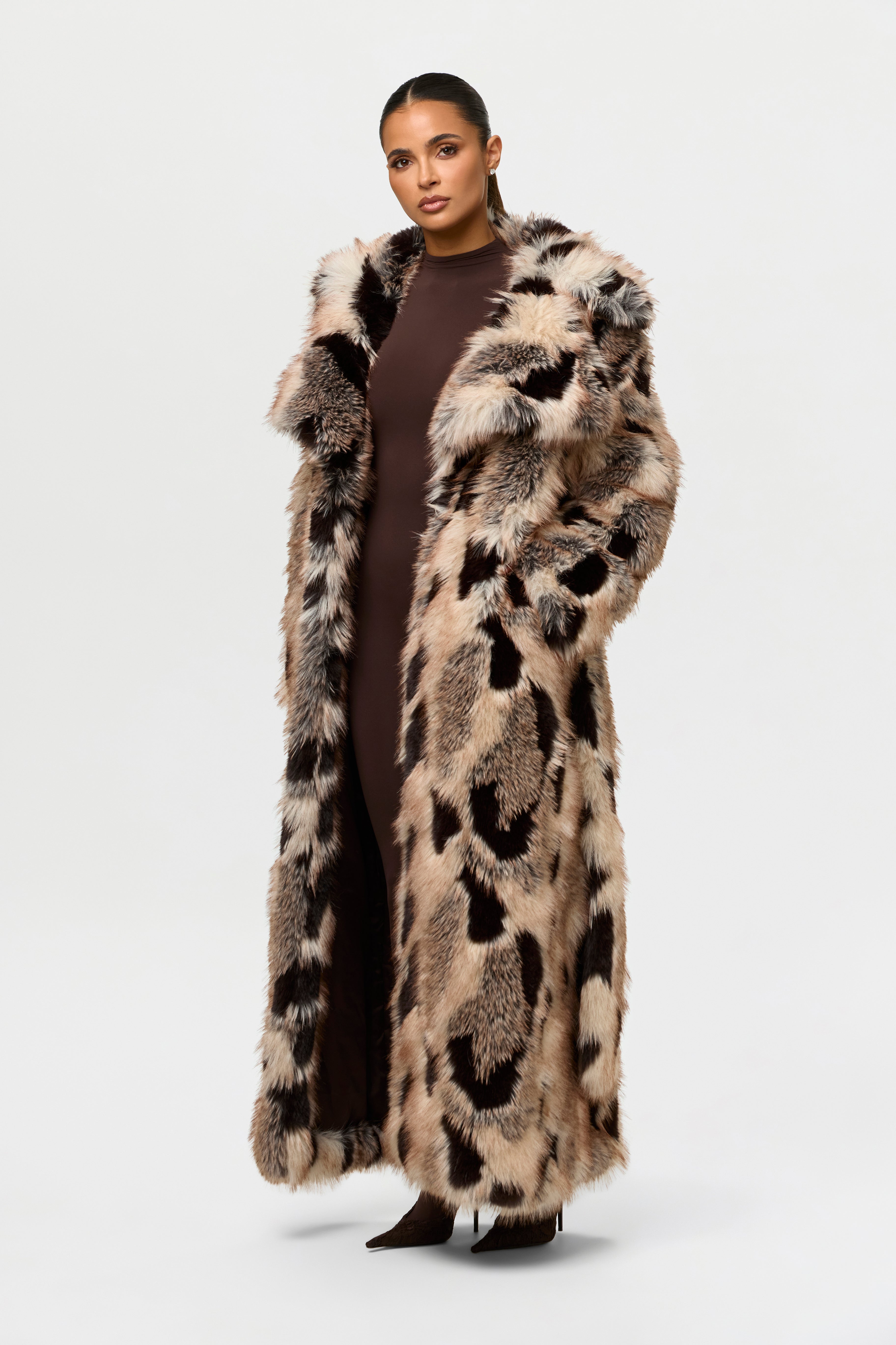Faux Fur Print Long Coat – Naked Wardrobe