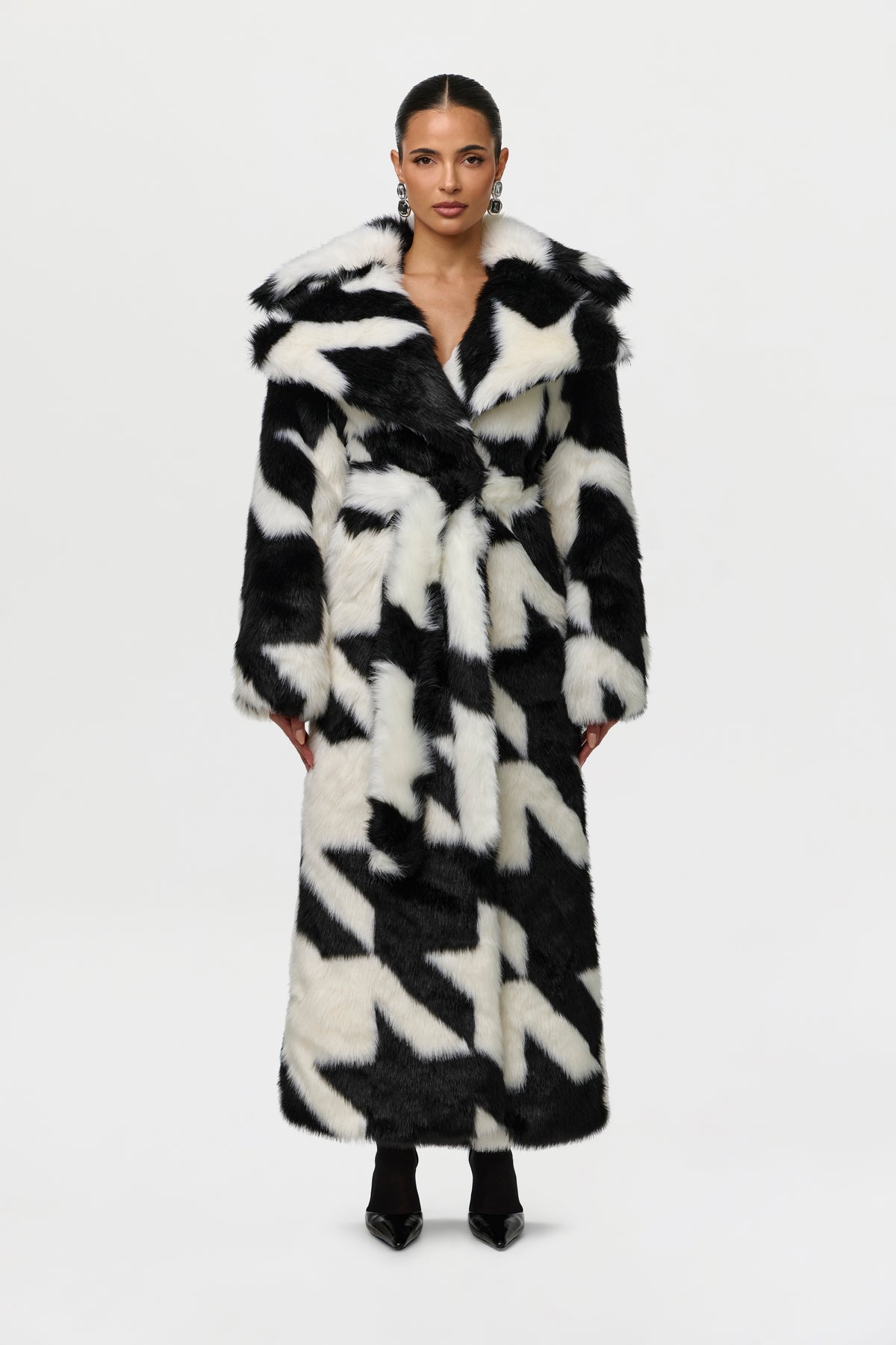 Jacquard Print Faux Fur Coat