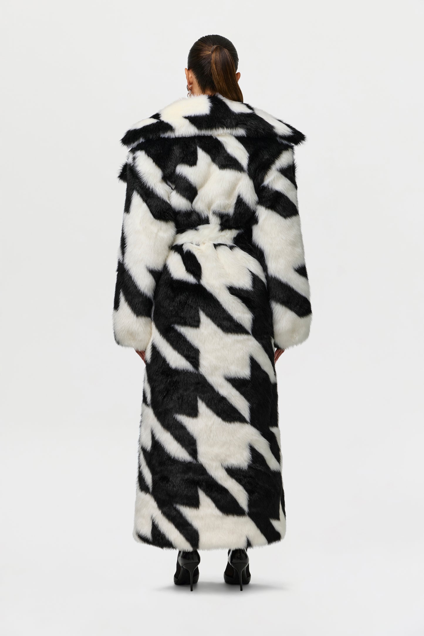 Jacquard Print Faux Fur Coat