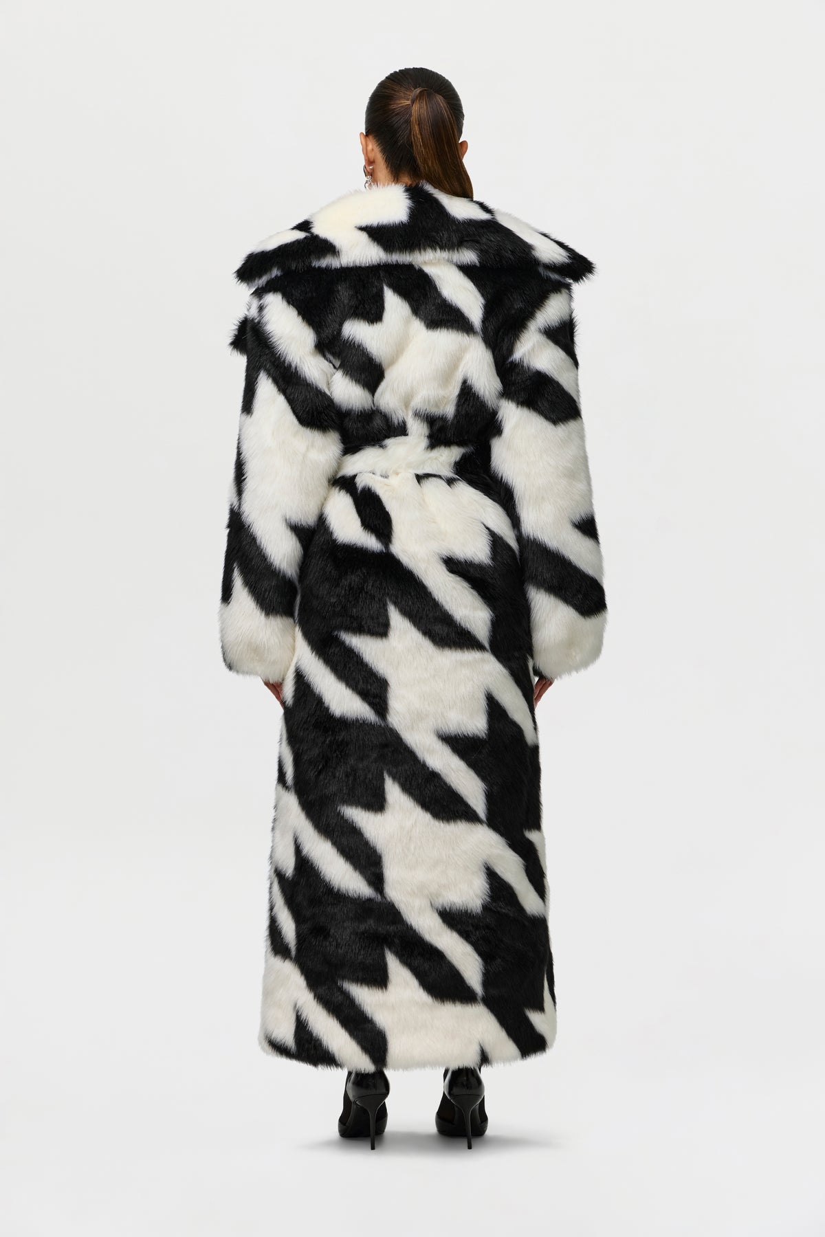 Jacquard Print Faux Fur Coat
