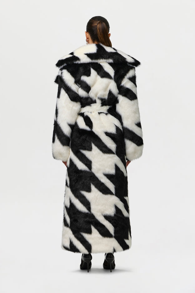 Faux Fur Houndstooth Coat