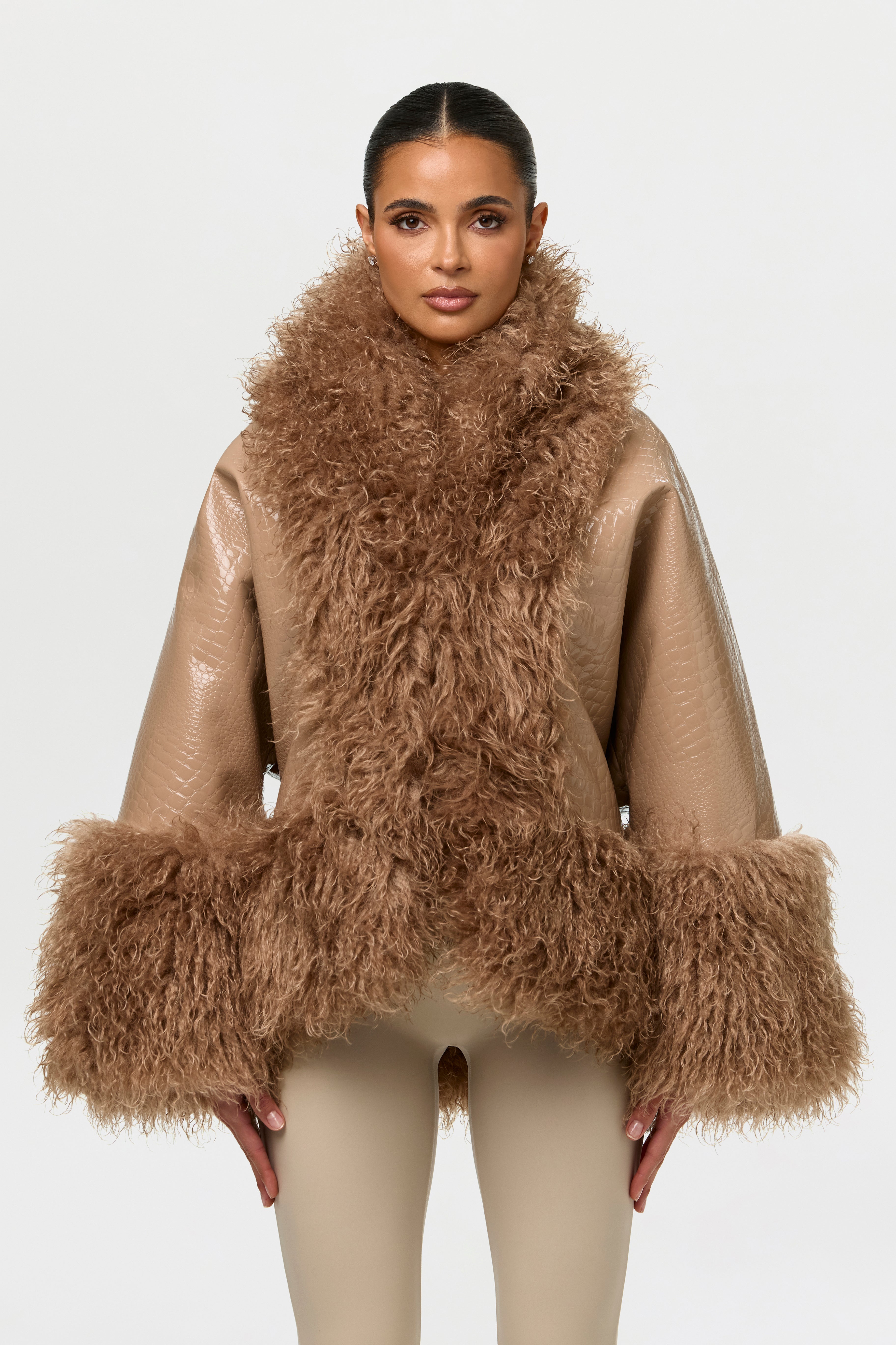 Vegan Leather Reversible Faux Fur Coat