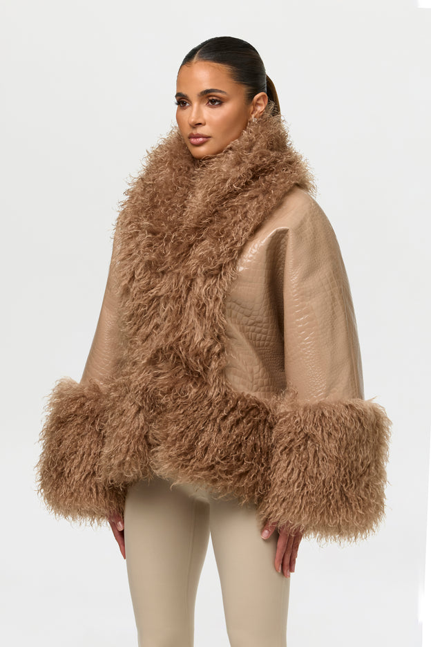 Vegan Leather Reversible Faux Fur Coat