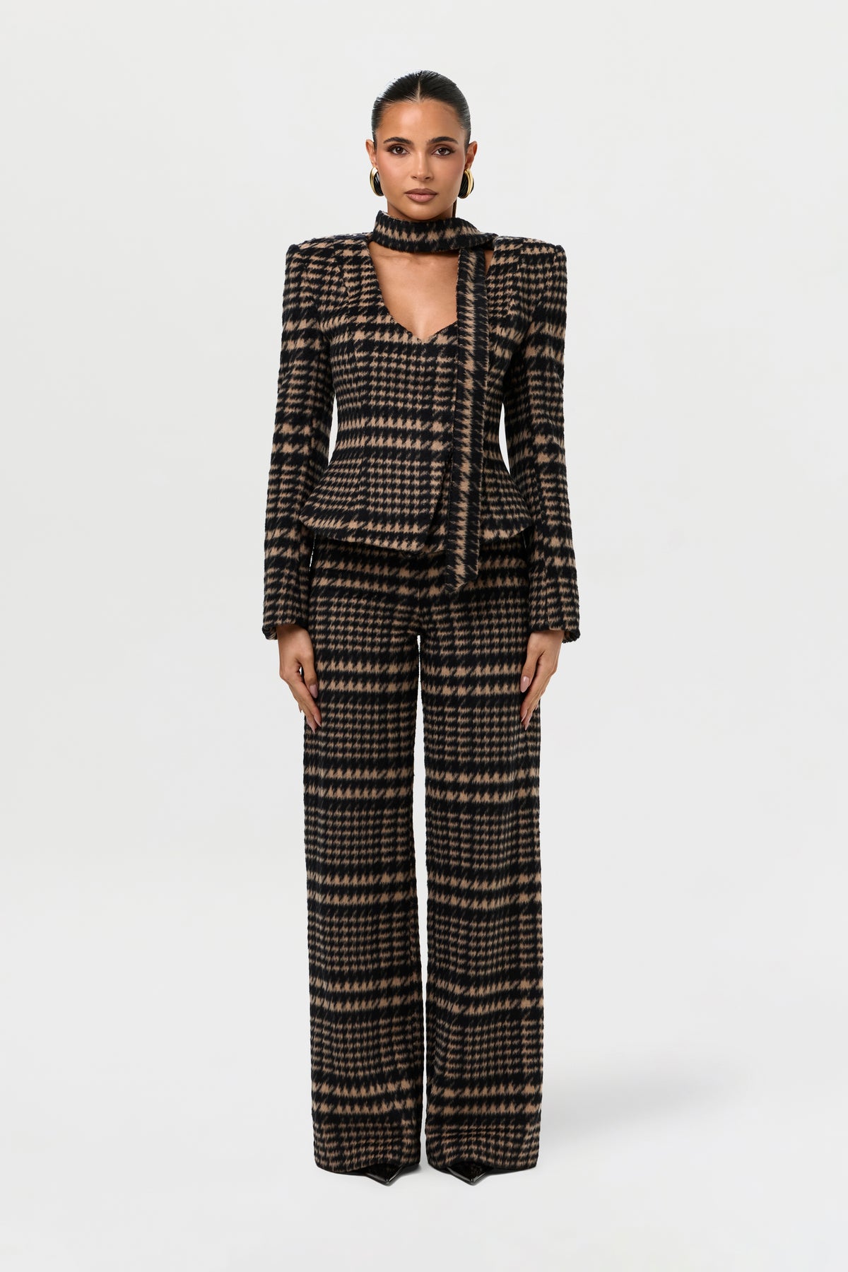 Suiting Plaid Scarf Blazer