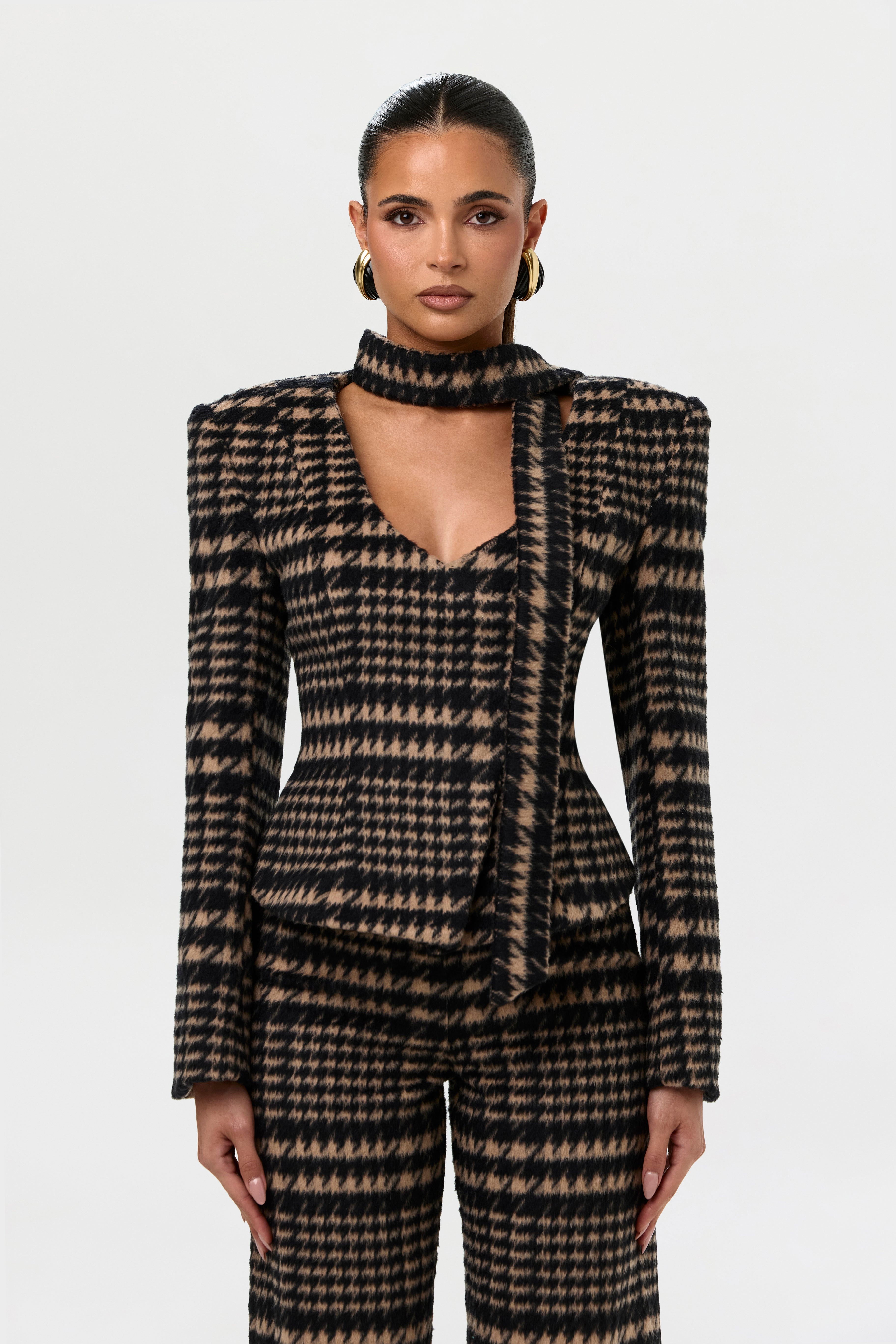 Suiting Plaid Scarf Blazer