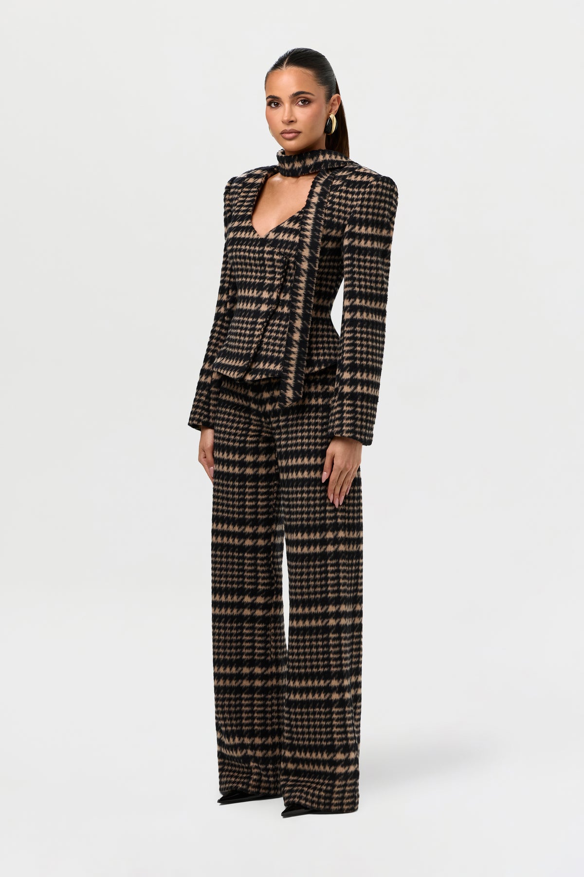 Suiting Plaid Scarf Blazer