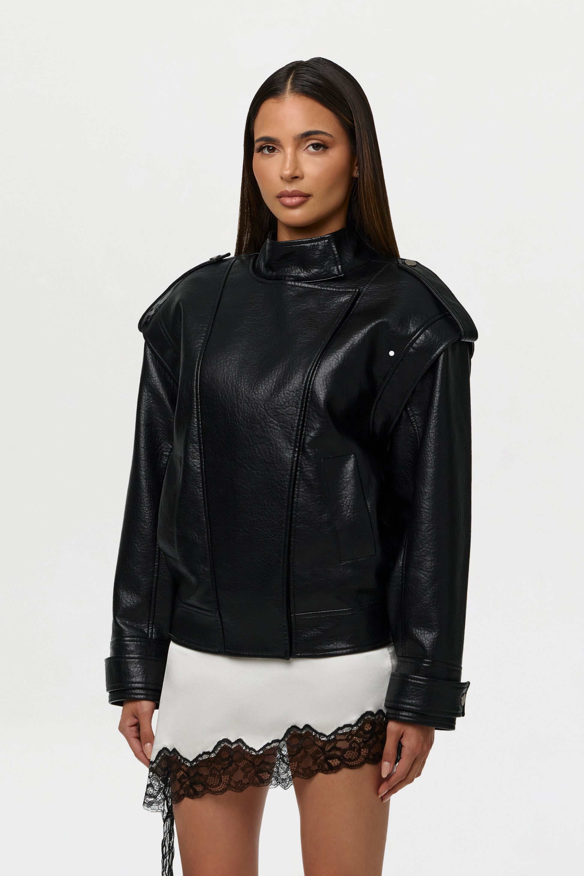 Vegan Leather Bomber Jacket
